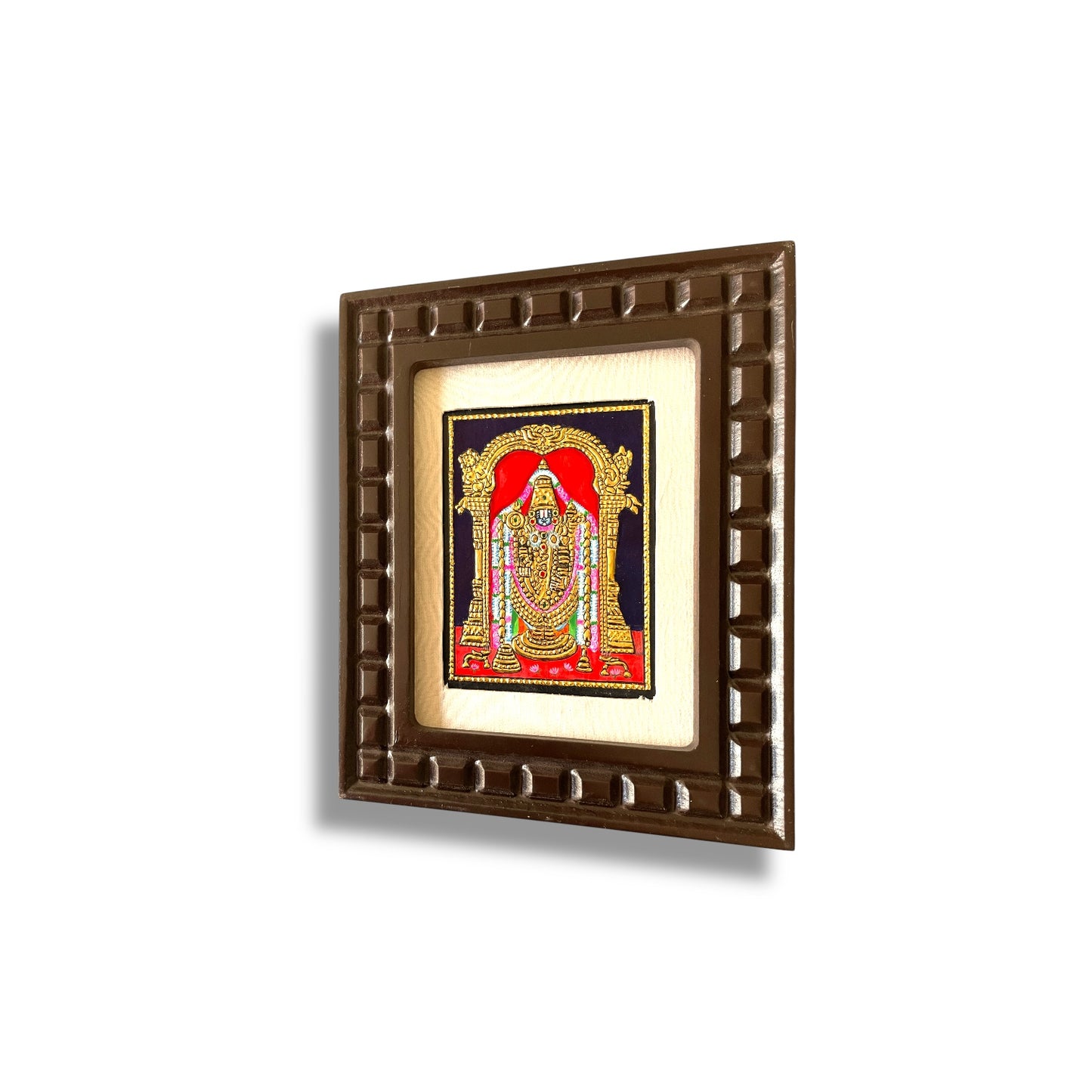Hand-Painted Tanjore Painting of Lord Venkateswara with Wooden Frame and Silk Mounting