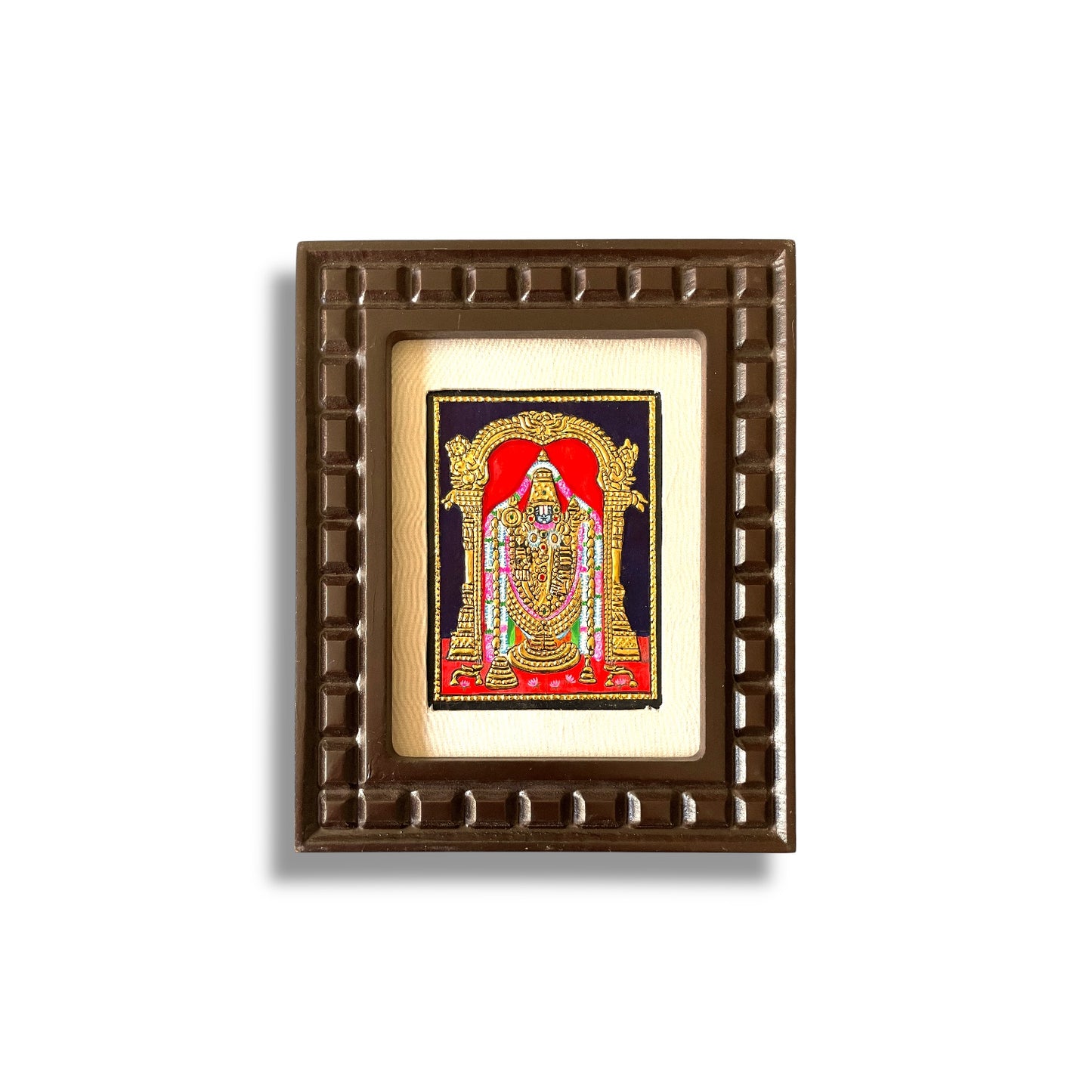 Hand-Painted Tanjore Painting of Lord Venkateswara with Wooden Frame and Silk Mounting