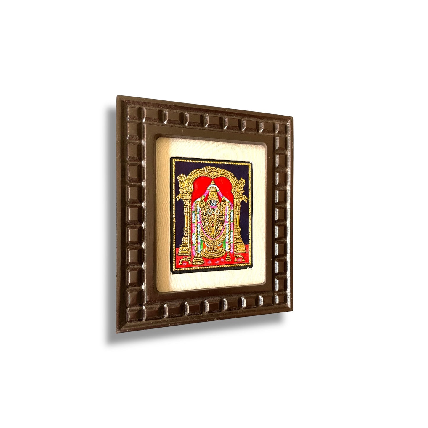 Hand-Painted Tanjore Painting of Lord Venkateswara with Wooden Frame and Silk Mounting