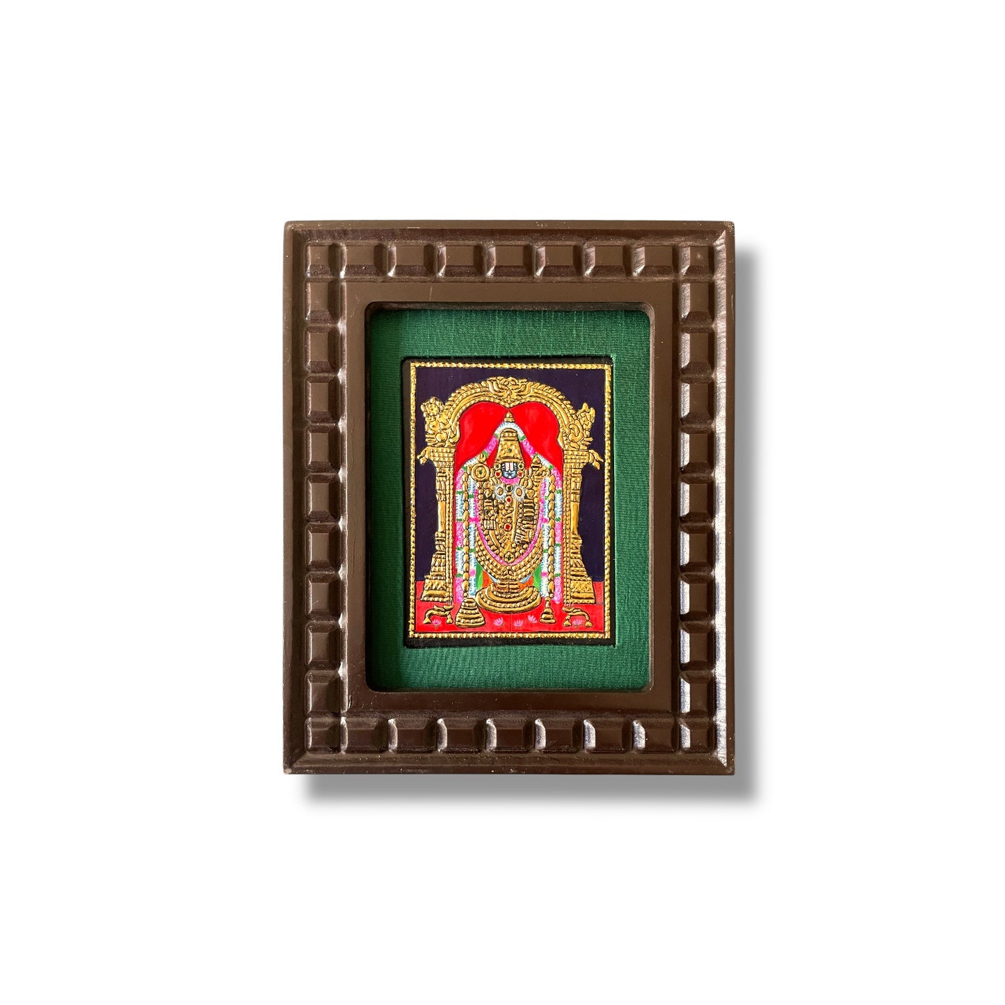 Hand-Painted Tanjore Painting of Lord Venkateswara with Wooden Frame and Silk Mounting