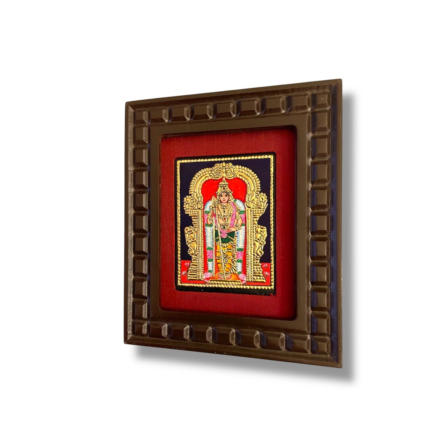 Thiruchendur Murugan Tanjore Painting with Handcrafted Wooden Frame(Orange,Red,Indigo Blue,White,Rama green)