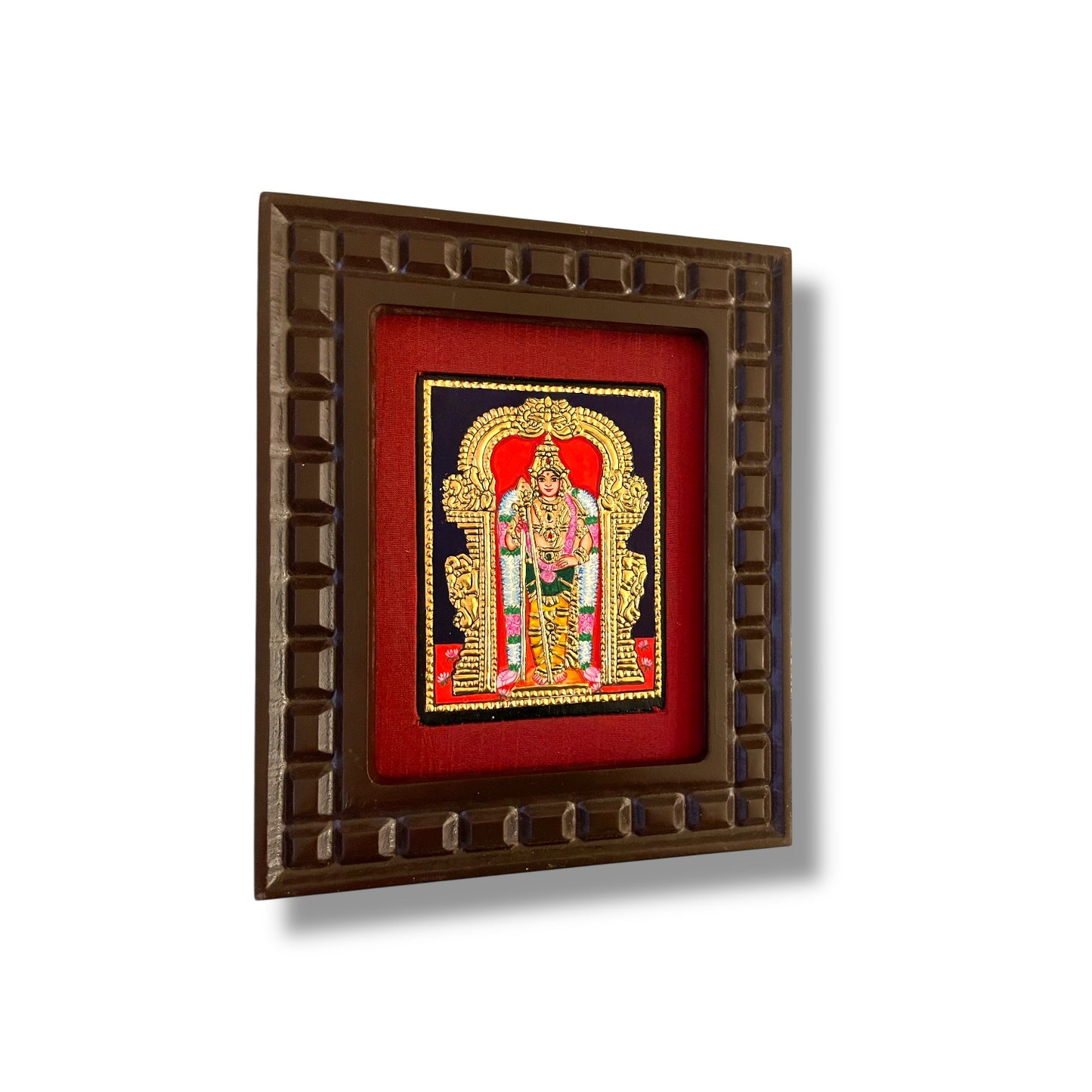 Thiruchendur Murugan Tanjore Painting with Handcrafted Wooden Frame(Orange,Red,Indigo Blue,White,Rama green)