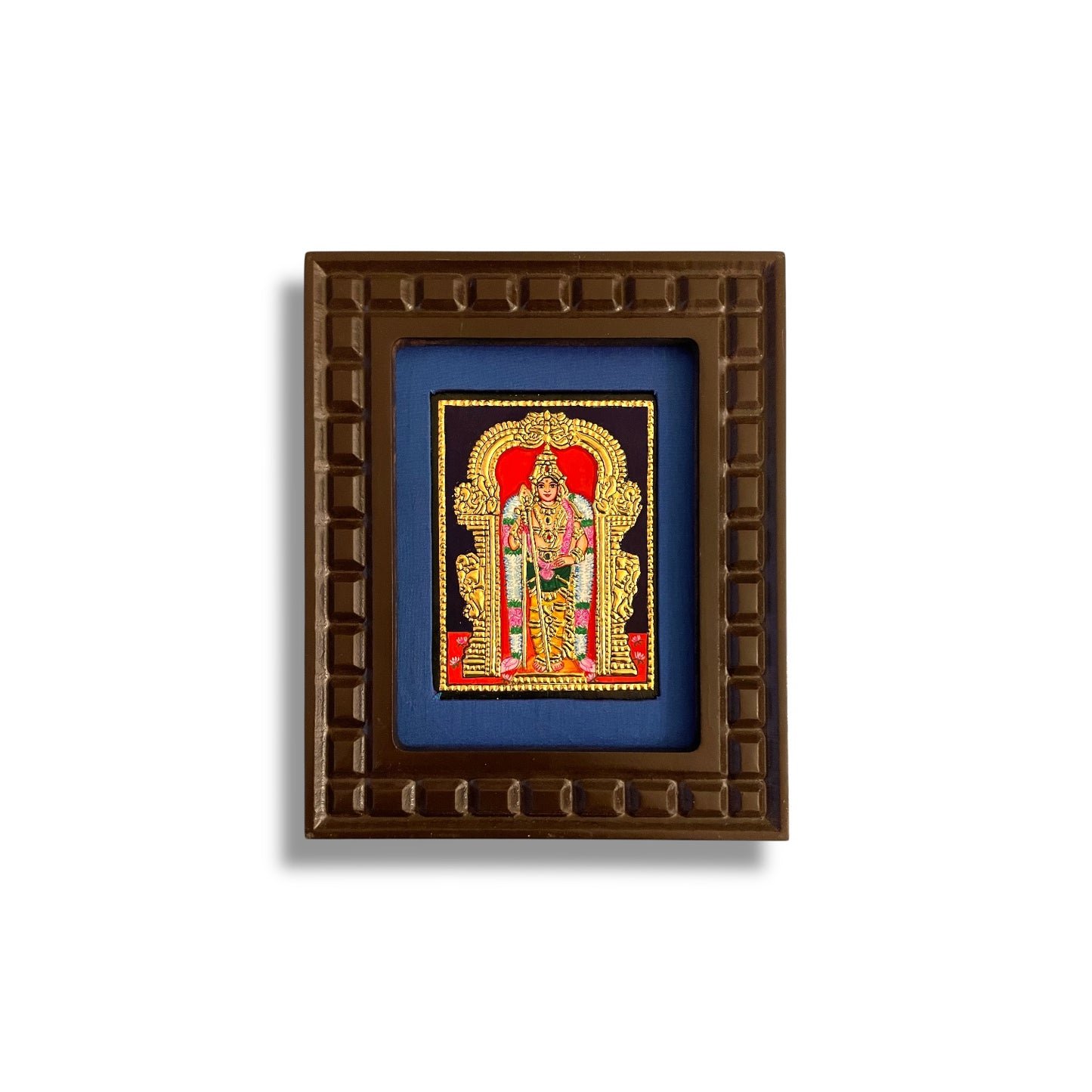 Thiruchendur Murugan Tanjore Painting with Handcrafted Wooden Frame(Orange,Red,Indigo Blue,White,Rama green)
