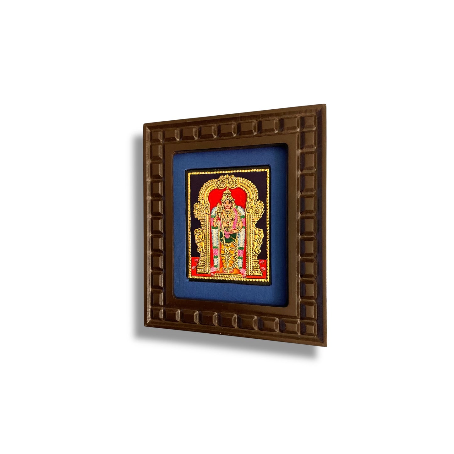 Thiruchendur Murugan Tanjore Painting with Handcrafted Wooden Frame(Orange,Red,Indigo Blue,White,Rama green)