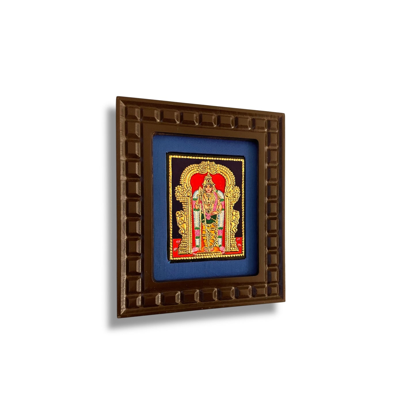 Thiruchendur Murugan Tanjore Painting with Handcrafted Wooden Frame(Orange,Red,Indigo Blue,White,Rama green)