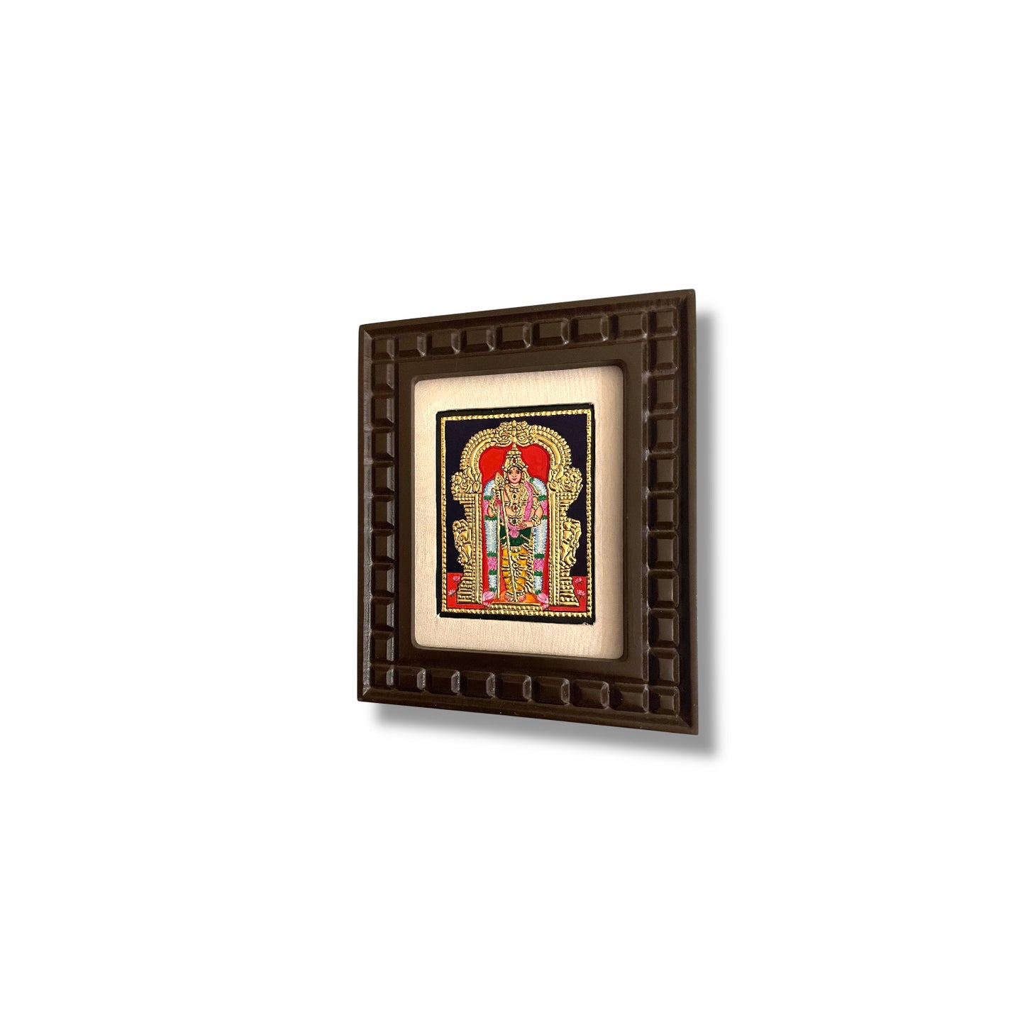 Thiruchendur Murugan Tanjore Painting with Handcrafted Wooden Frame(Orange,Red,Indigo Blue,White,Rama green)