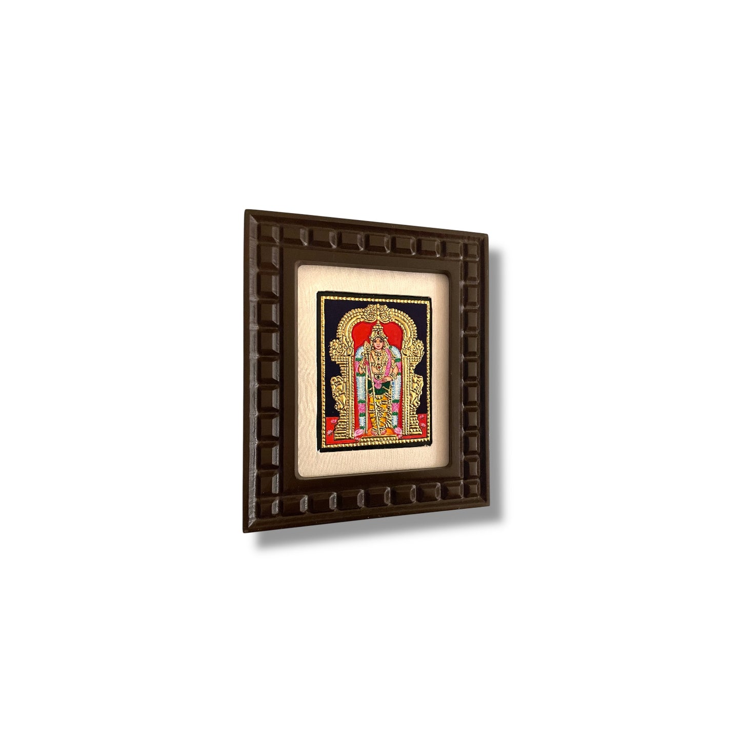 Thiruchendur Murugan Tanjore Painting with Handcrafted Wooden Frame(Orange,Red,Indigo Blue,White,Rama green)