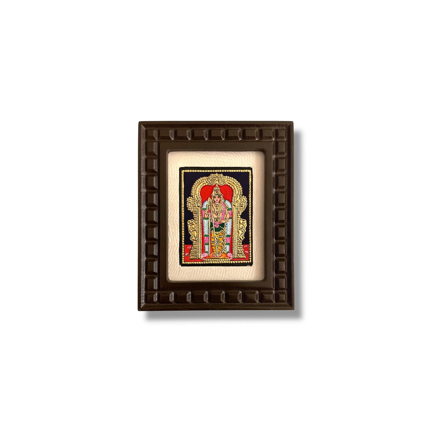 Thiruchendur Murugan Tanjore Painting with Handcrafted Wooden Frame(Orange,Red,Indigo Blue,White,Rama green)