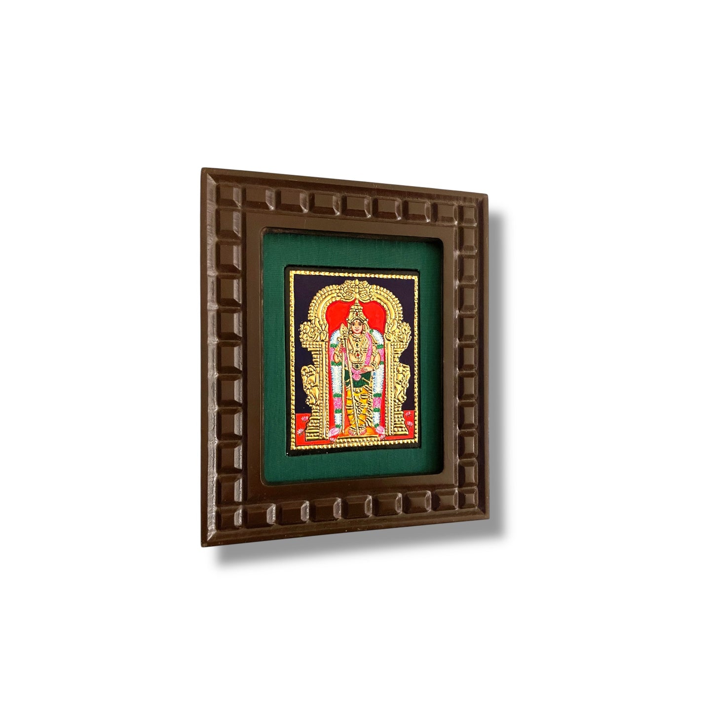 Thiruchendur Murugan Tanjore Painting with Handcrafted Wooden Frame(Orange,Red,Indigo Blue,White,Rama green)