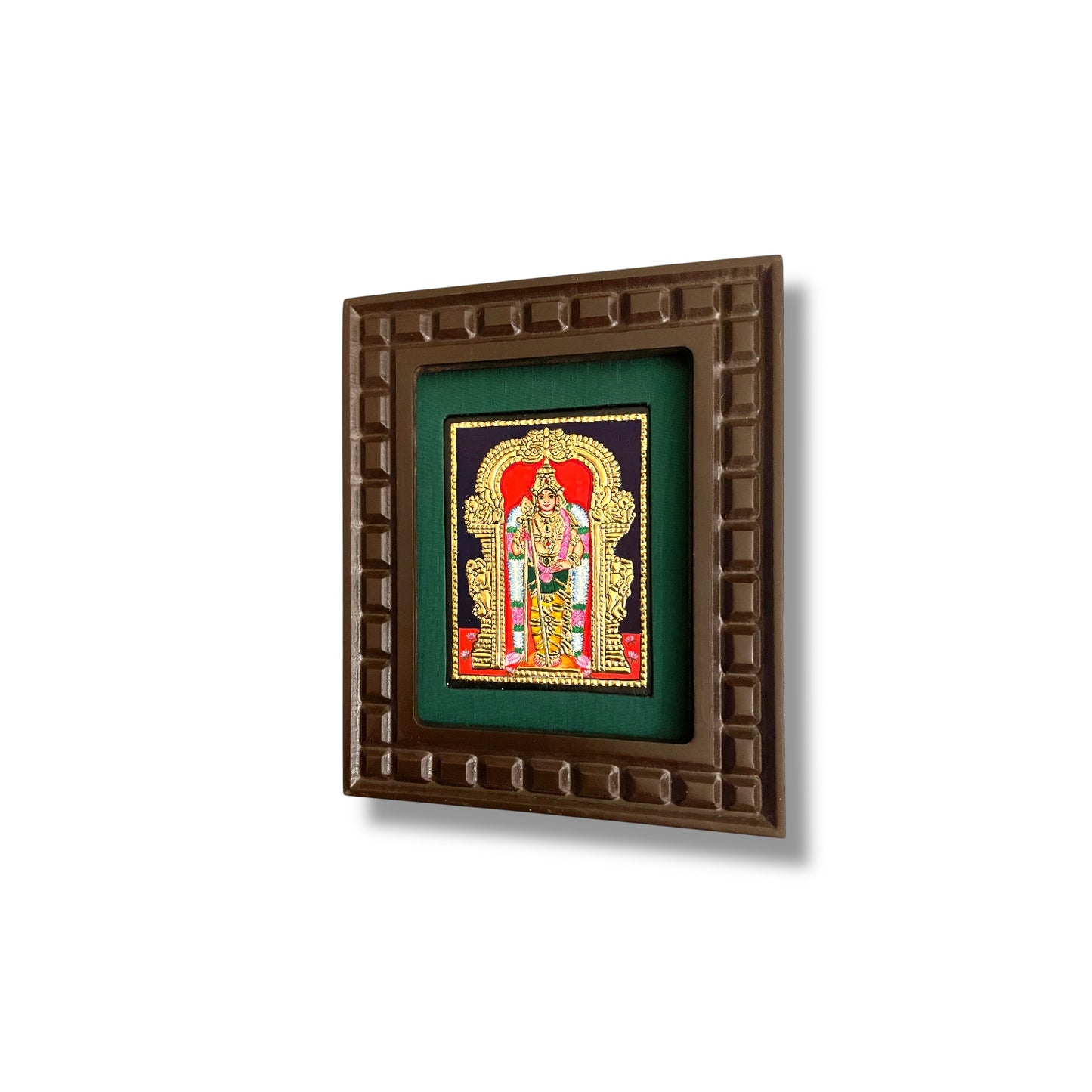 Thiruchendur Murugan Tanjore Painting with Handcrafted Wooden Frame(Orange,Red,Indigo Blue,White,Rama green)