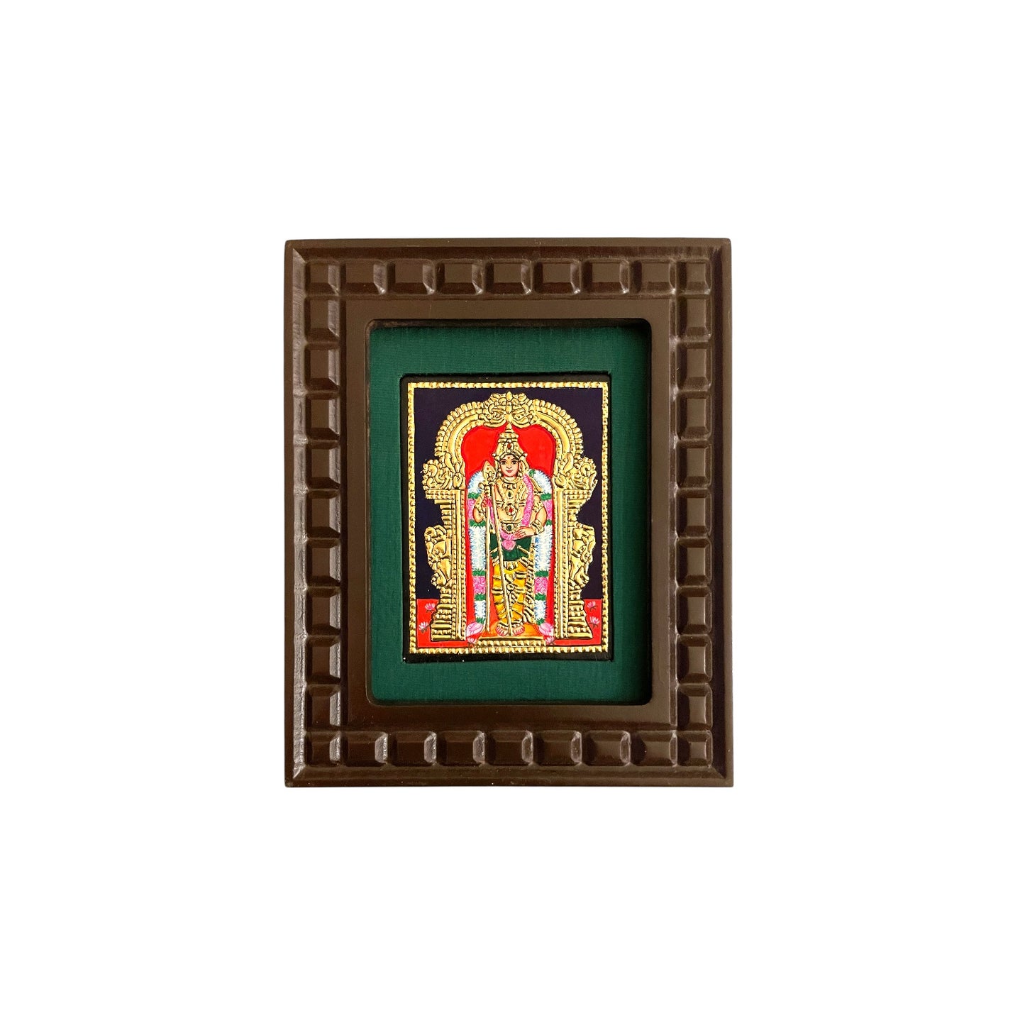 Thiruchendur Murugan Tanjore Painting with Handcrafted Wooden Frame(Orange,Red,Indigo Blue,White,Rama green)