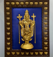 Tirupati Balaji Wall Art | Blue Silk Backdrop with 36 Brass Lotus | 37 x 47 Inches