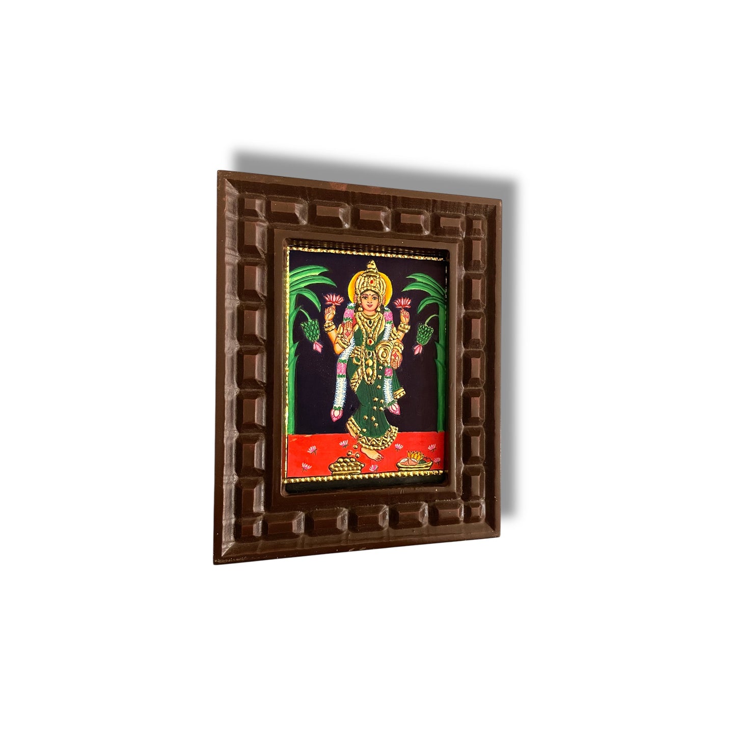 Goddess Lakshmi Tanjore Painting with Handcrafted Wooden Frame