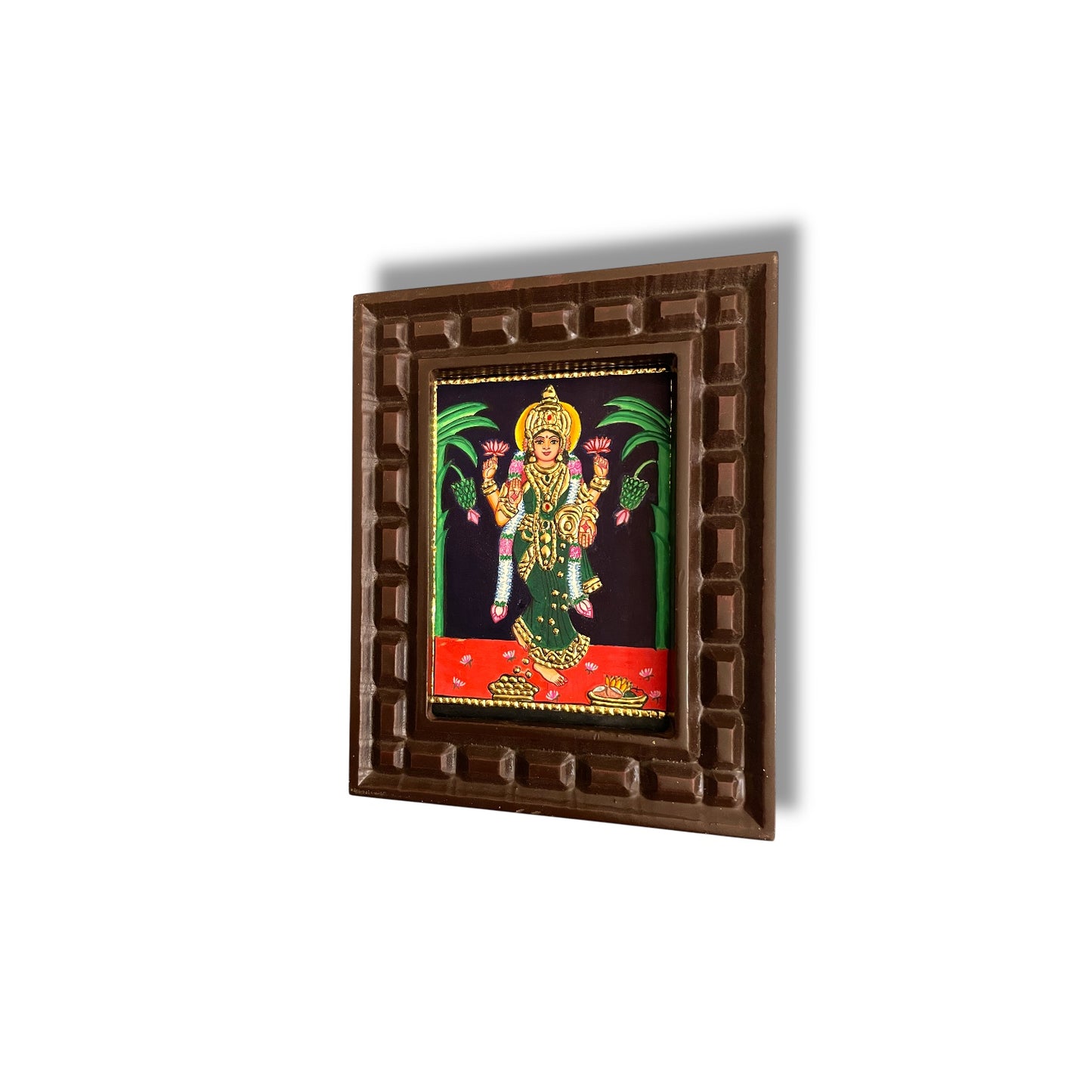 Goddess Lakshmi Tanjore Painting with Handcrafted Wooden Frame
