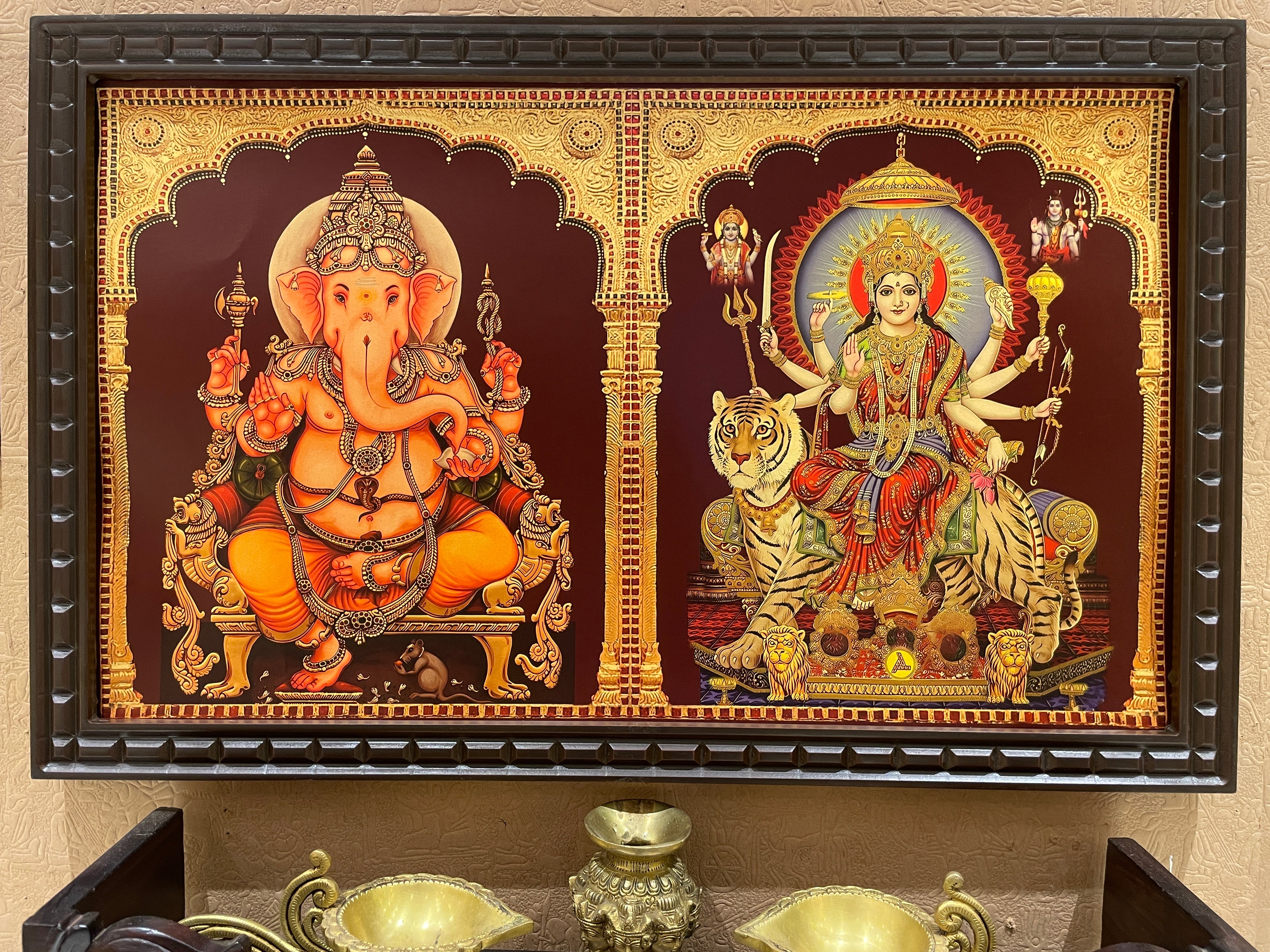 Ganesha & Durga Matha Premium Gold Leaf Artwork