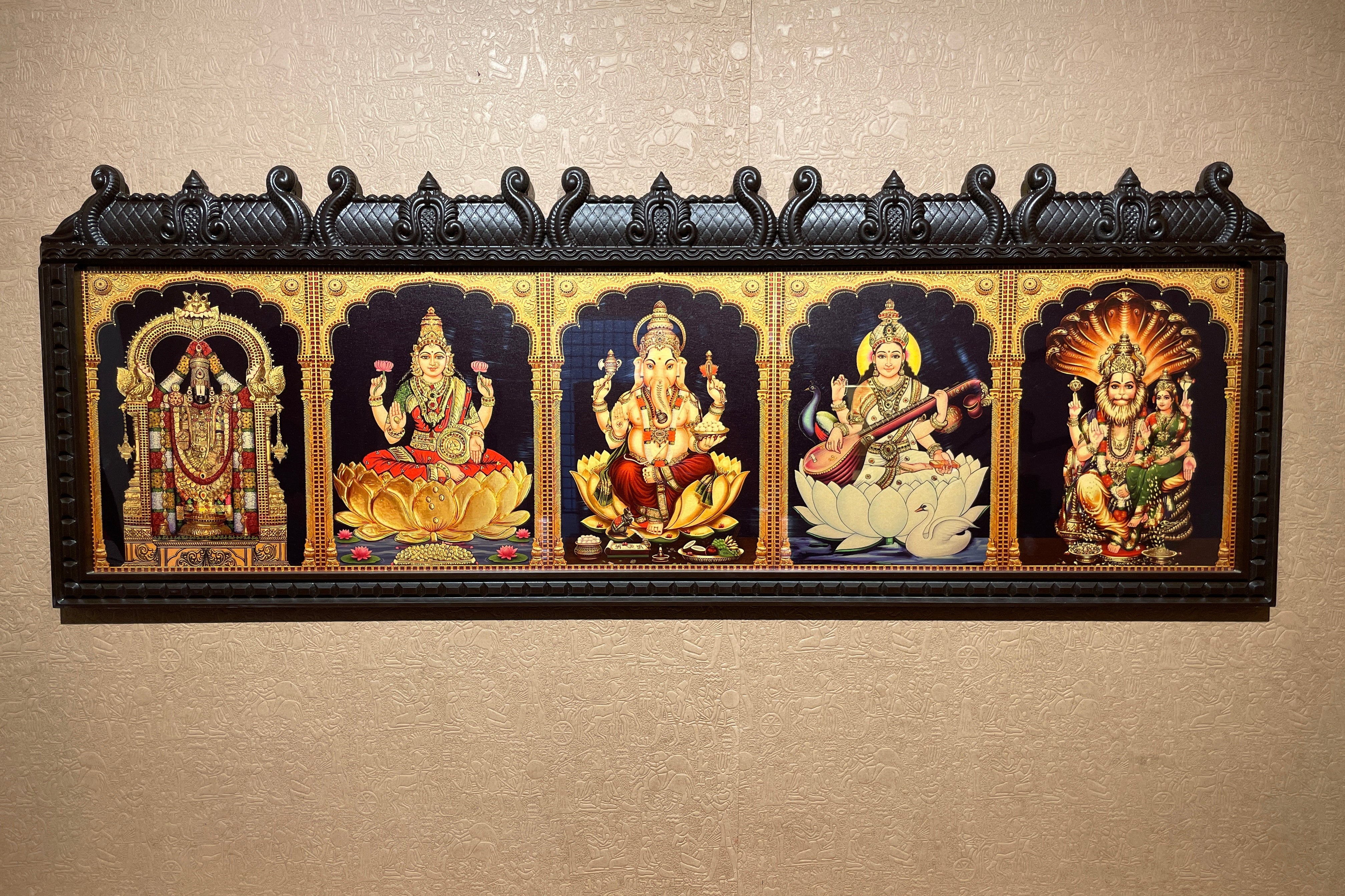 5 Gods in One Temple Style Gold Leaf Art Frame