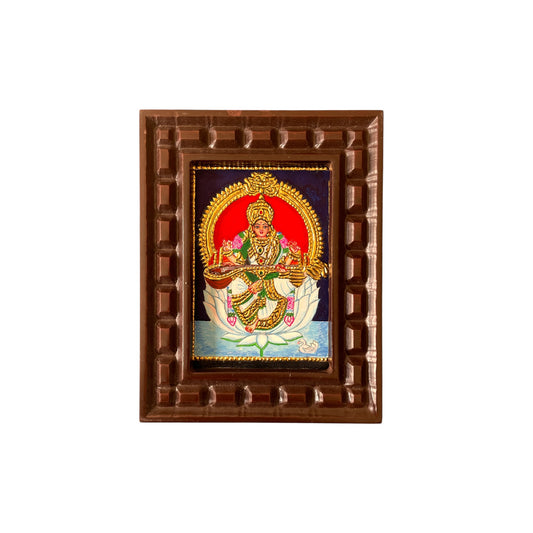 Goddess Saraswati on White Lotus Tanjore Painting