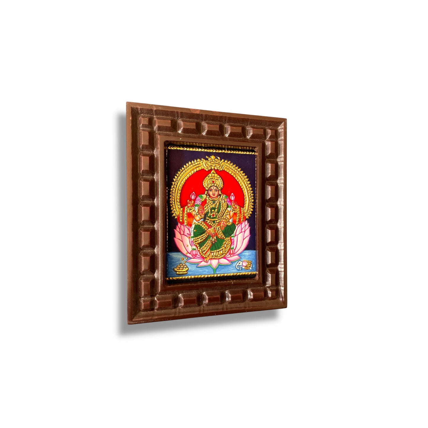 Lakshmi Tanjore Painting with Pink Lotus – Handcrafted Gold Foil Artwork
