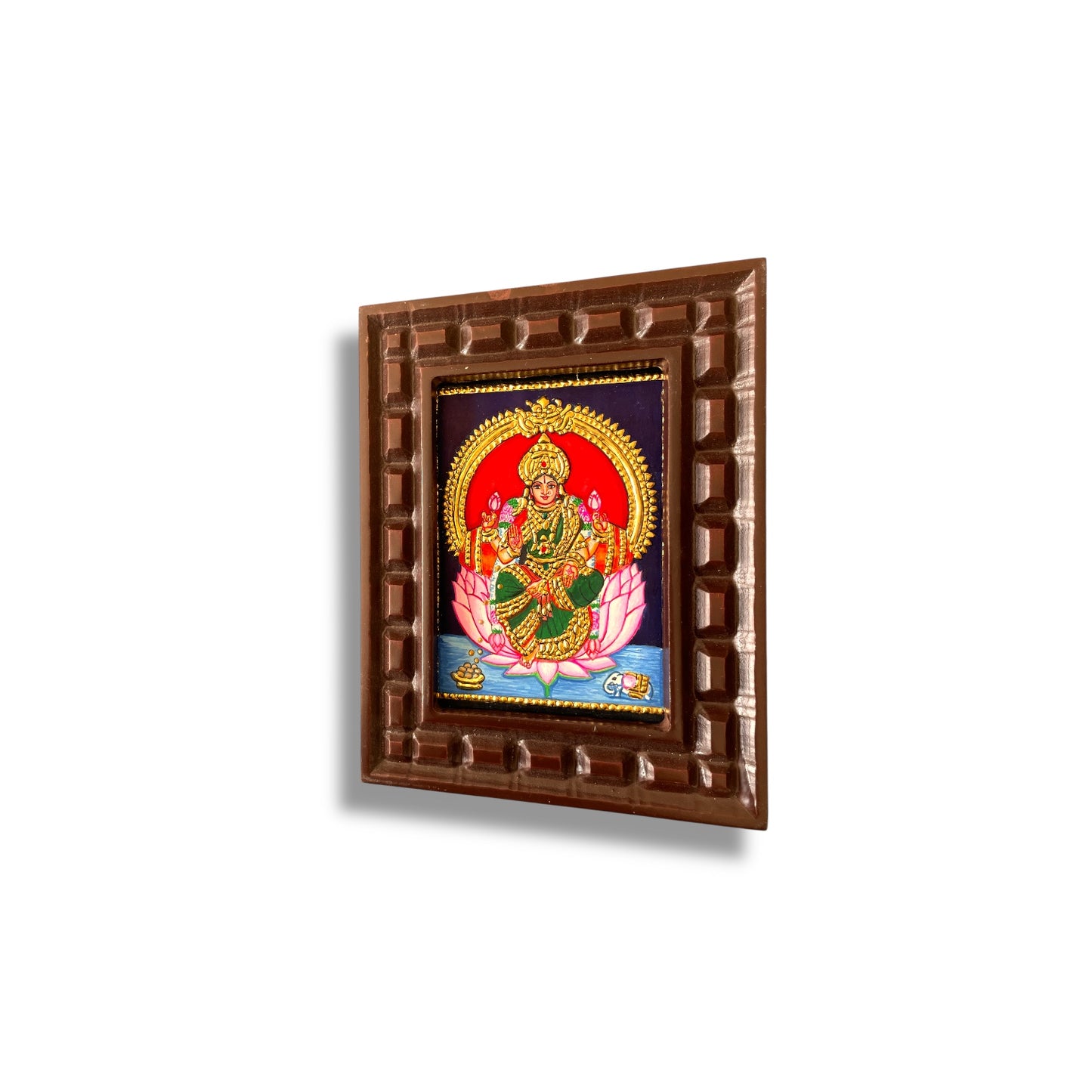 Lakshmi Tanjore Painting with Pink Lotus – Handcrafted Gold Foil Artwork