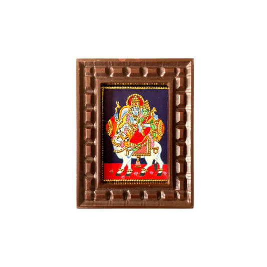 Shiva and Parvati on Nandi Tanjore Painting