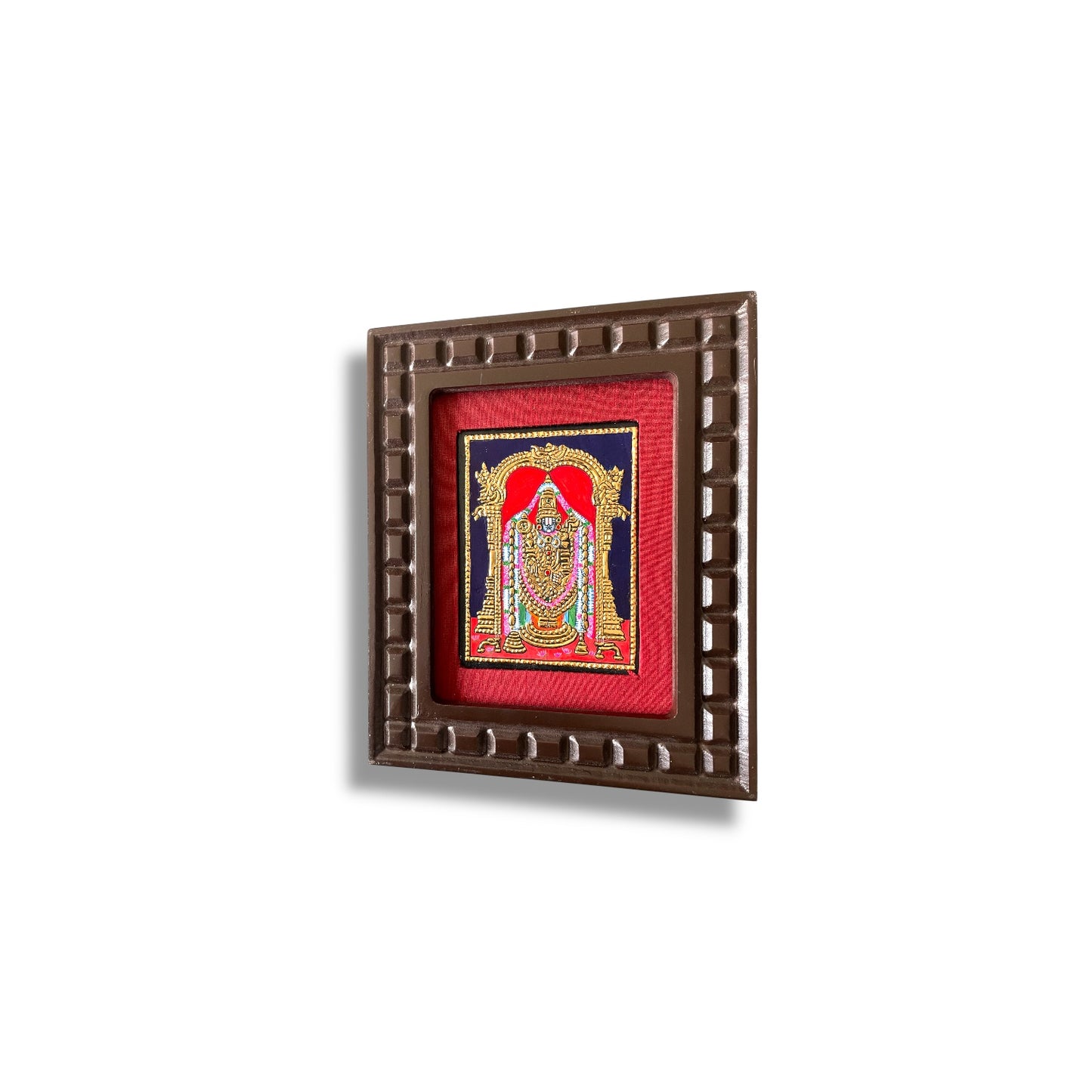 Lord Venkateshwara Tanjore Painting in Orange, Red, Indigo Blue, White and Rama Green