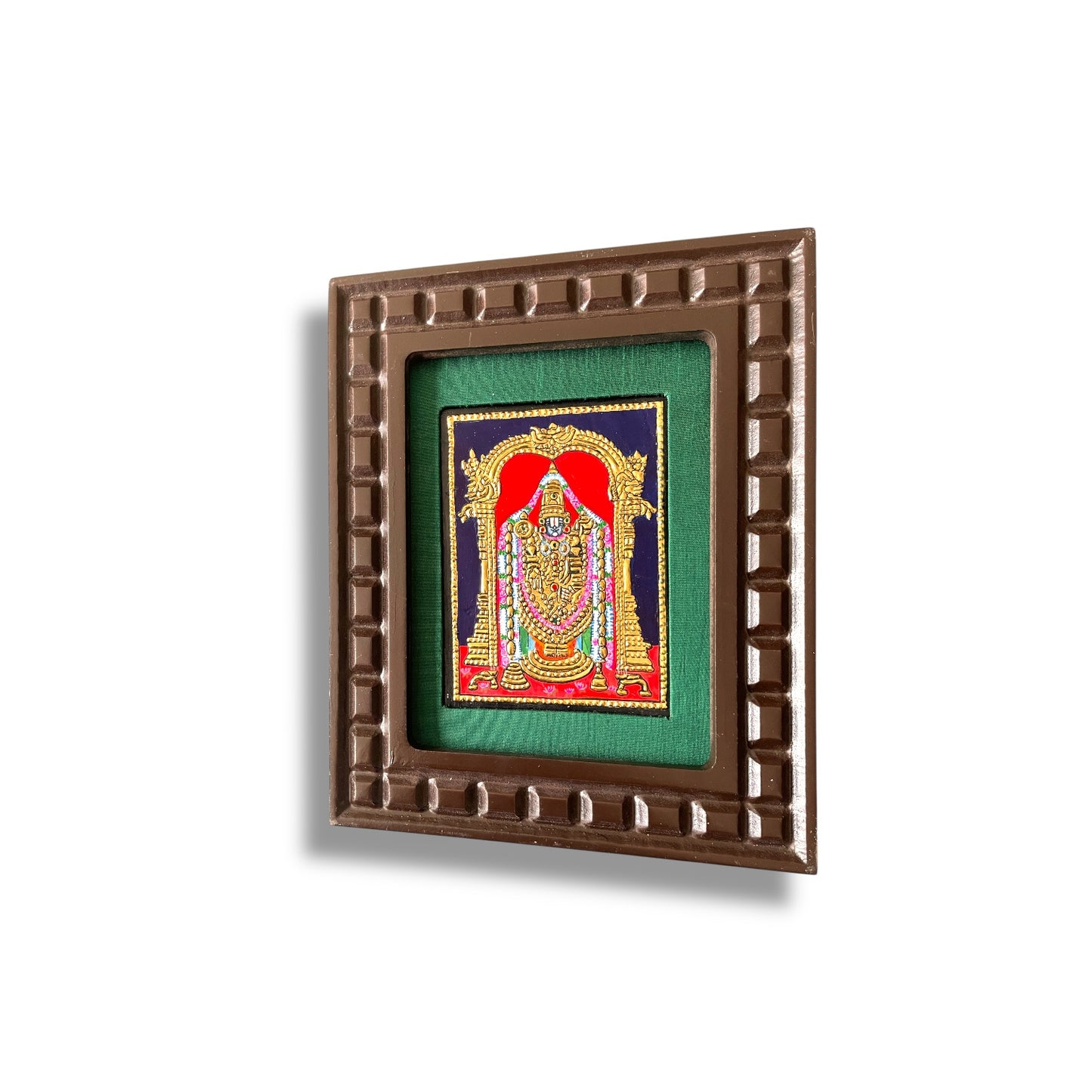 Lord Venkateshwara Tanjore Painting in Orange, Red, Indigo Blue, White and Rama Green