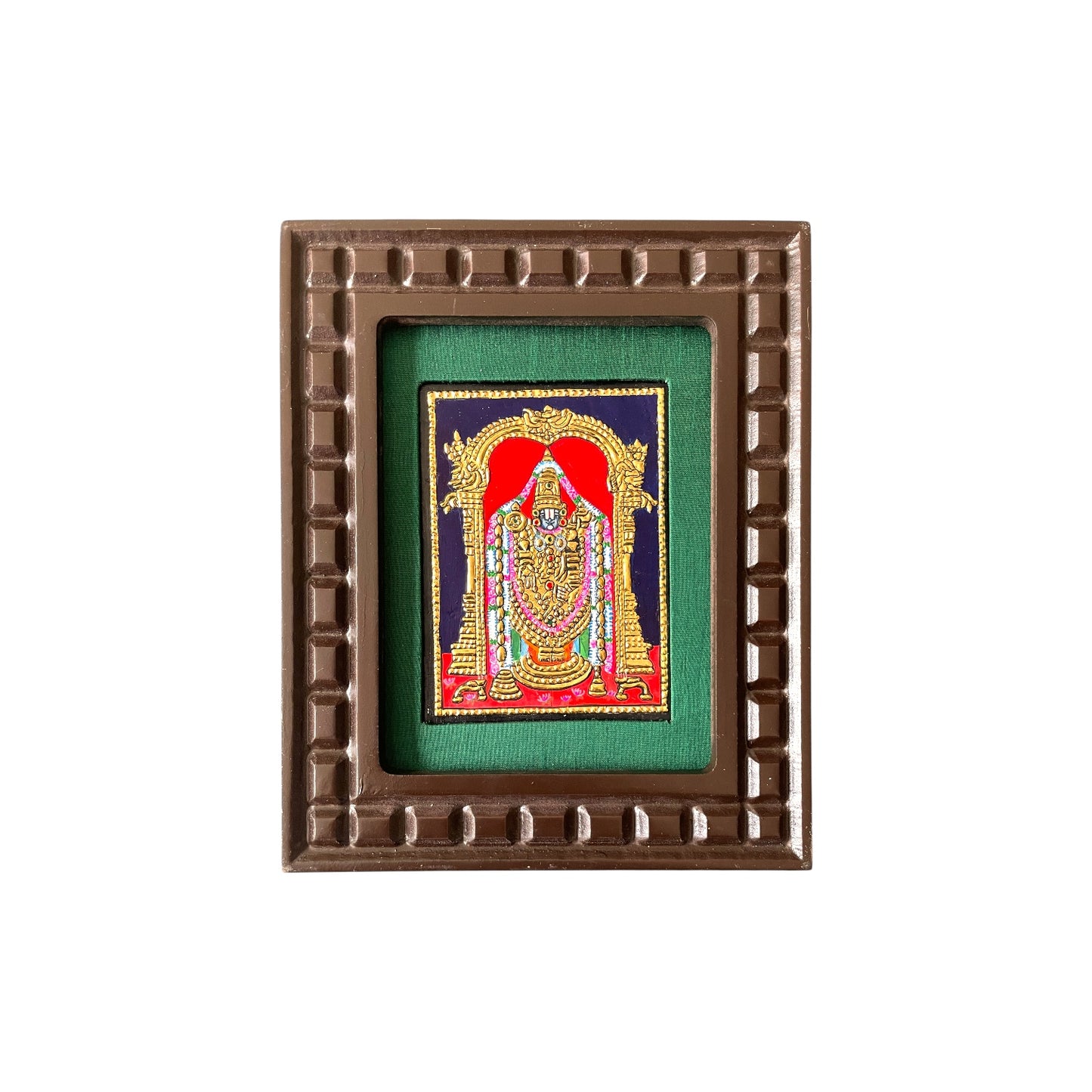 Lord Venkateshwara Tanjore Painting in Orange, Red, Indigo Blue, White and Rama Green