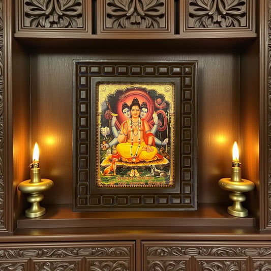Dattatreya - 4 Gold Foiled Artwork in Wooden Frame
