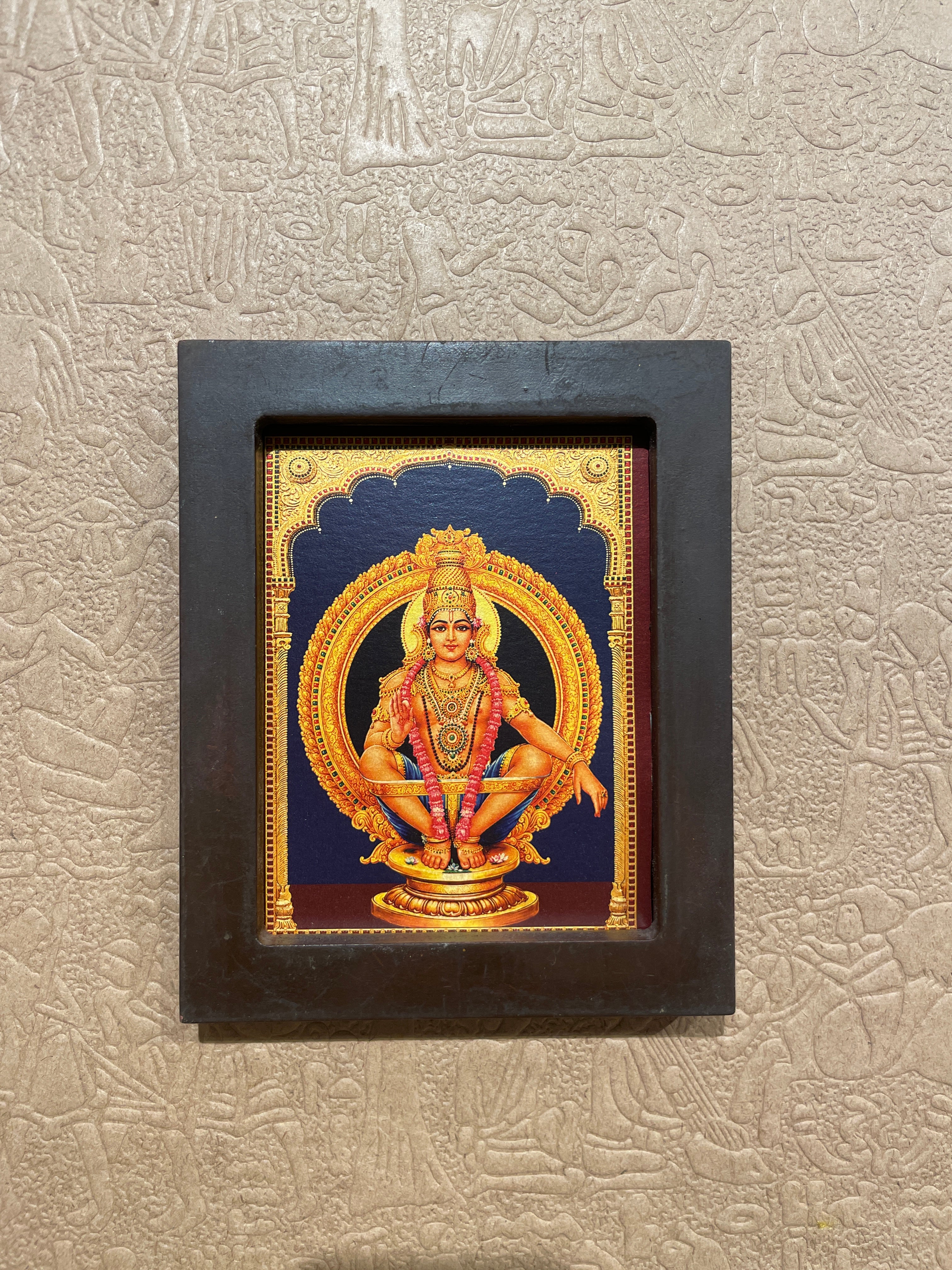 Lord Ayyappa Gold Leaf Wall Art with Premium Engineered Wooden Frame | Luxury Spiritual Wall Decor for Pooja Room | ESTUDIO
