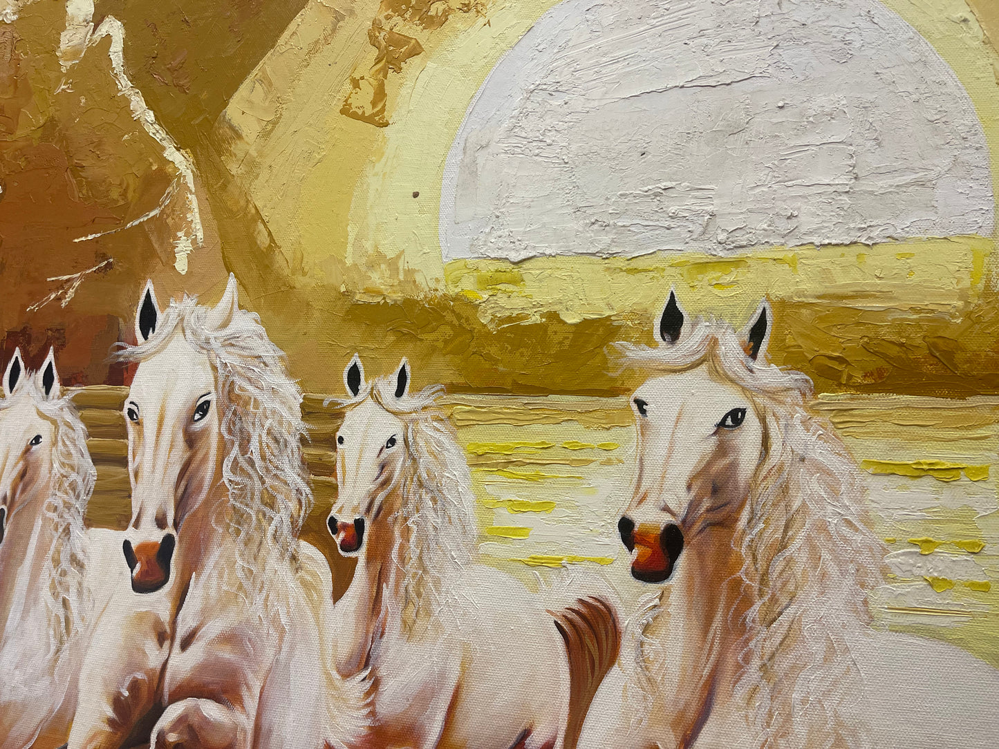 Seven Running horses original hand painting sepia tone -Early Morning