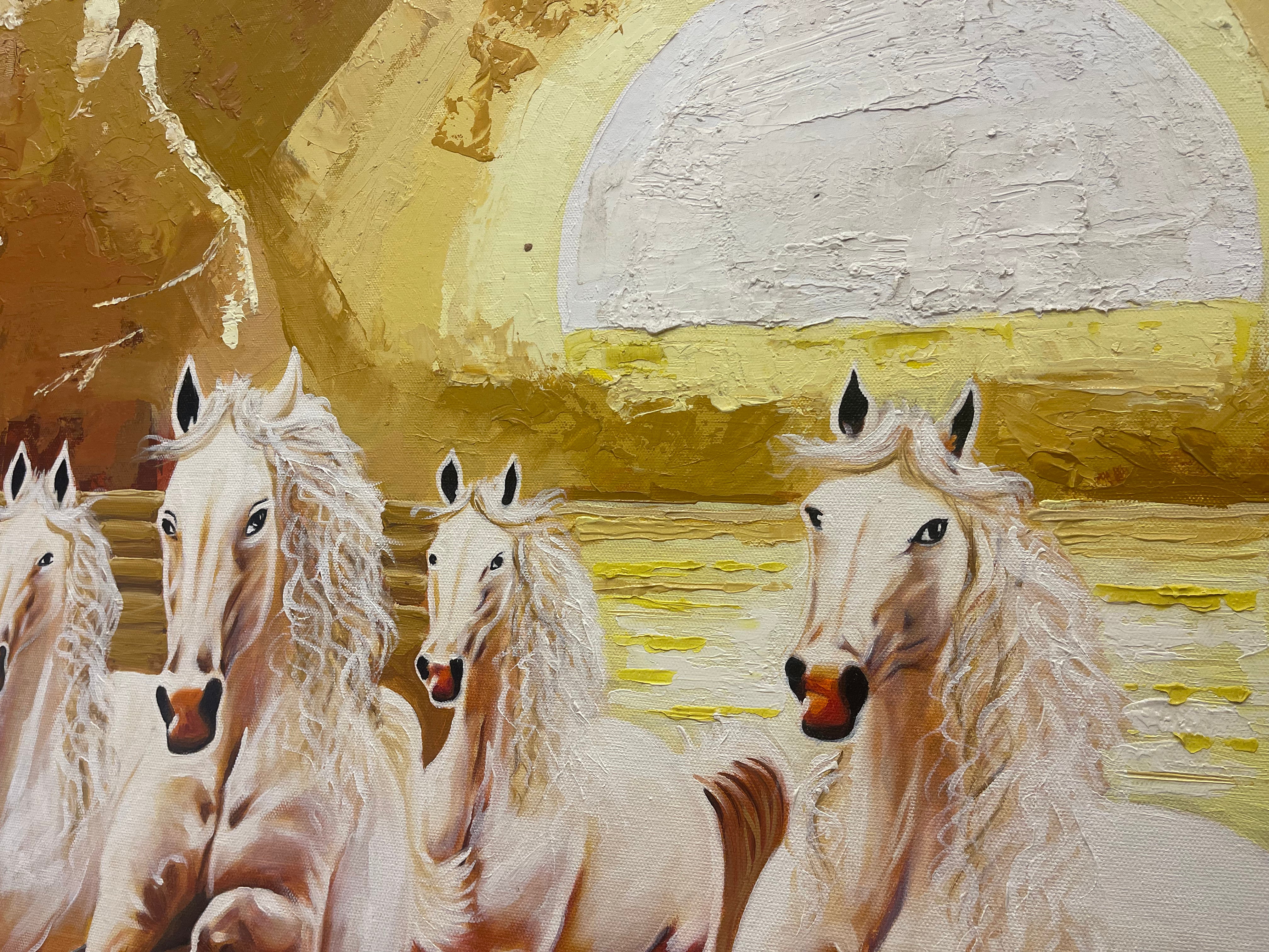 7 Running horses original hand painting sepia tone -Early Morning