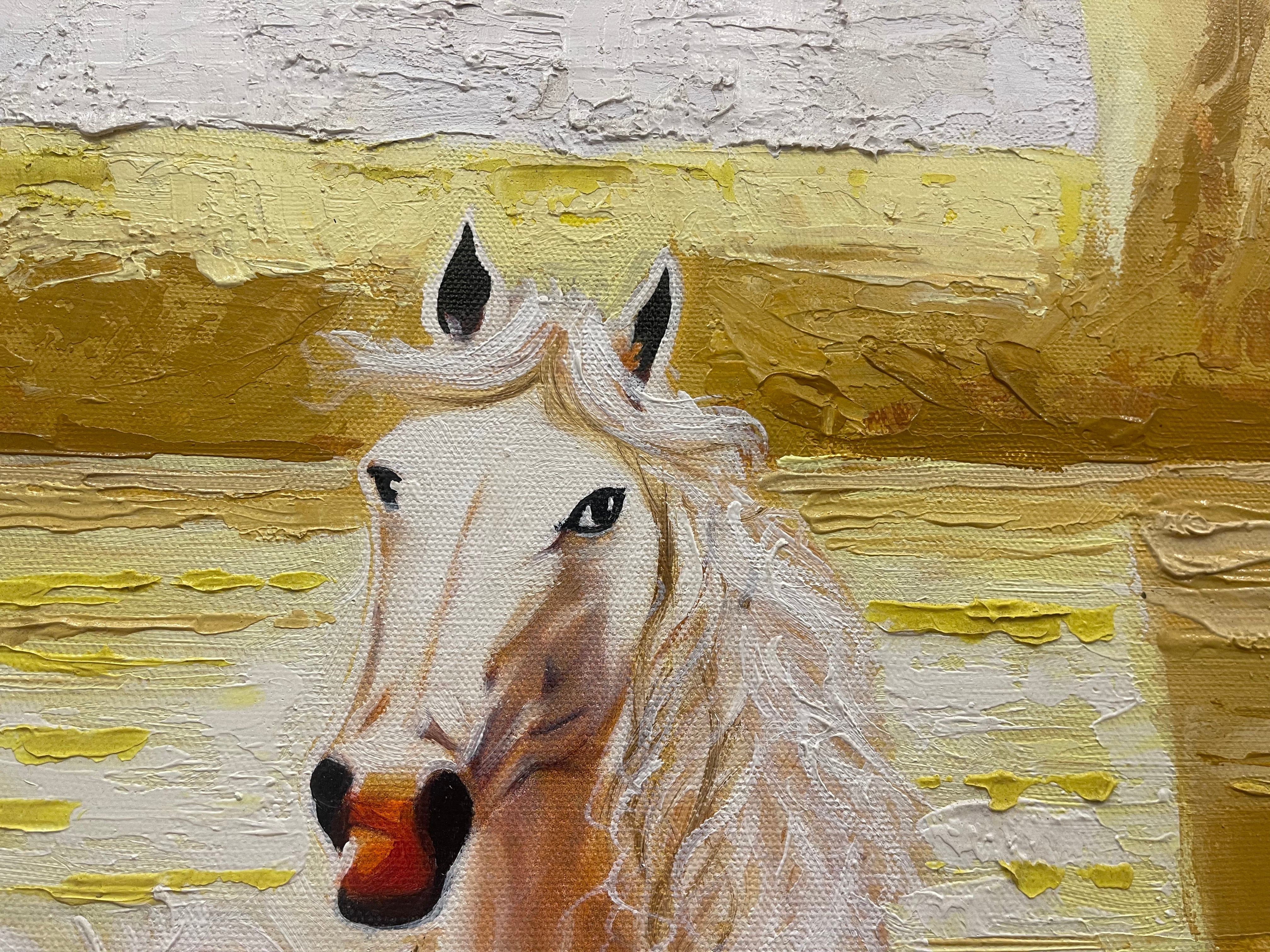 7 Running horses original hand painting sepia tone -Early Morning