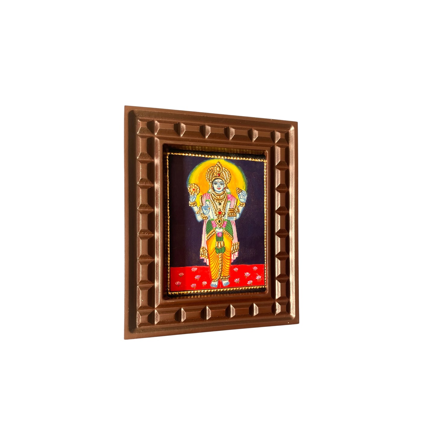 Divine Lord Vishnu Tanjore Painting – Traditional South Indian Artwork of the Preserver with Sacred Ornaments and Symbols