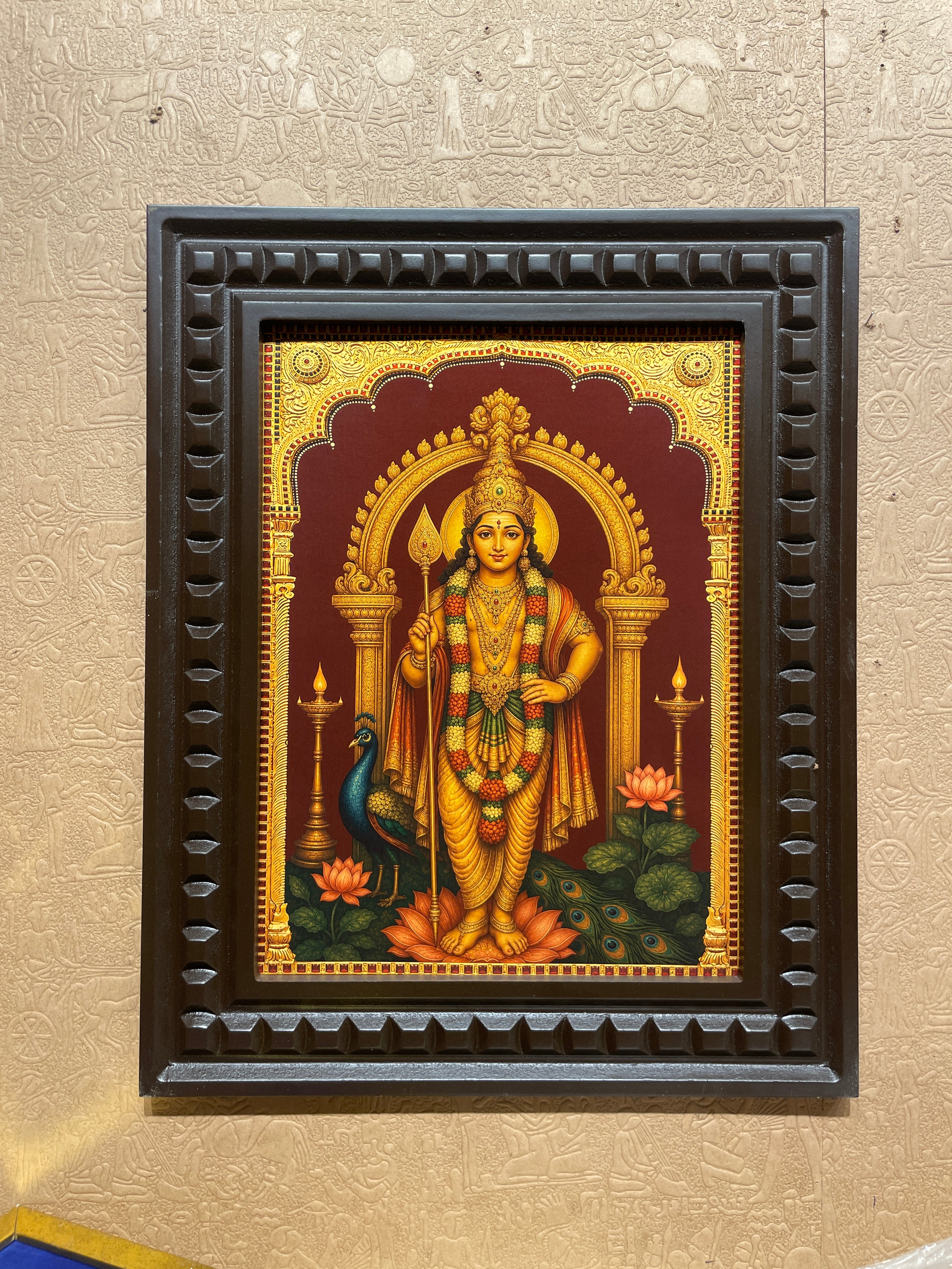 Murugan Gold Leaf Artwork Wall Art | Luxury Pooja Room Decor