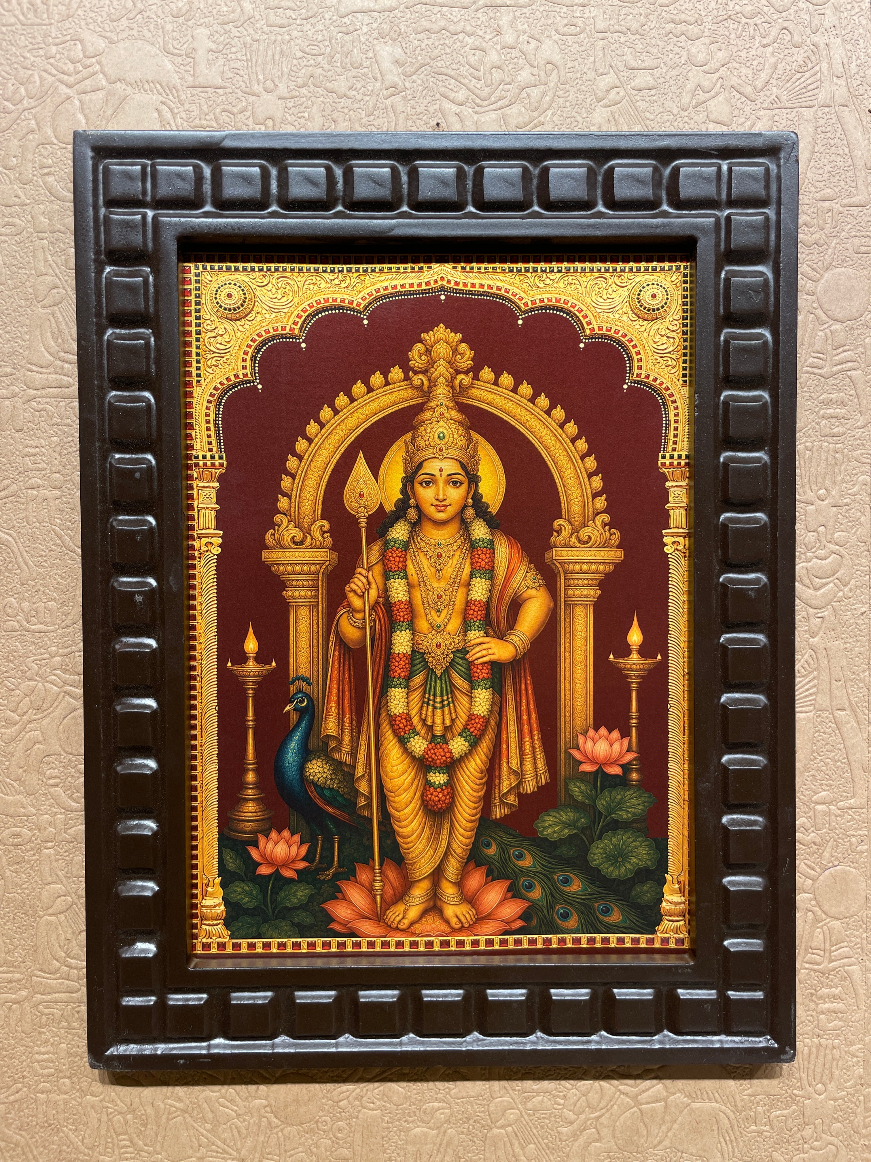 Murugan Gold Leaf Artwork Wall Art | Luxury Pooja Room Decor