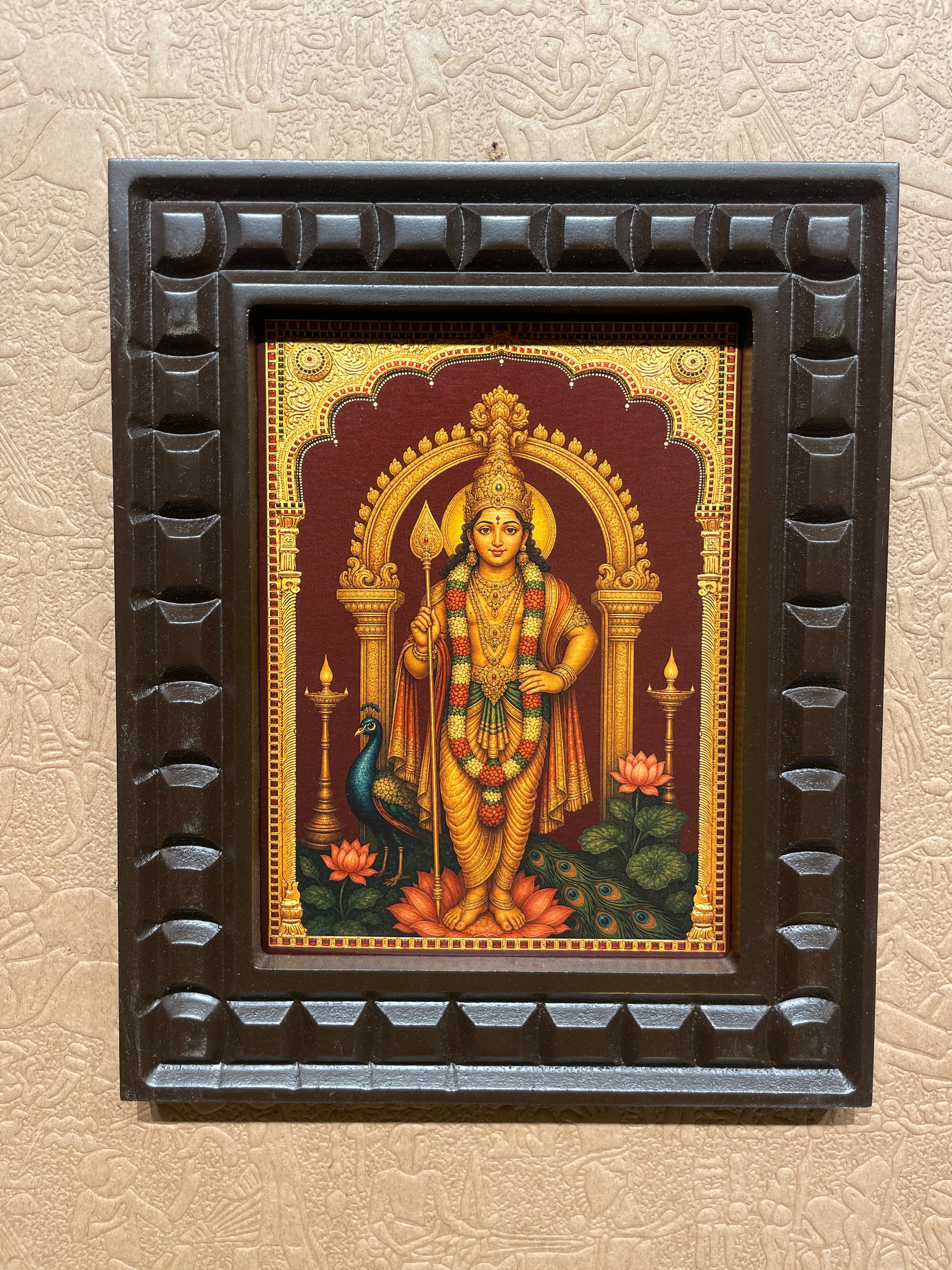 Murugan Gold Leaf Artwork Wall Art | Luxury Pooja Room Decor