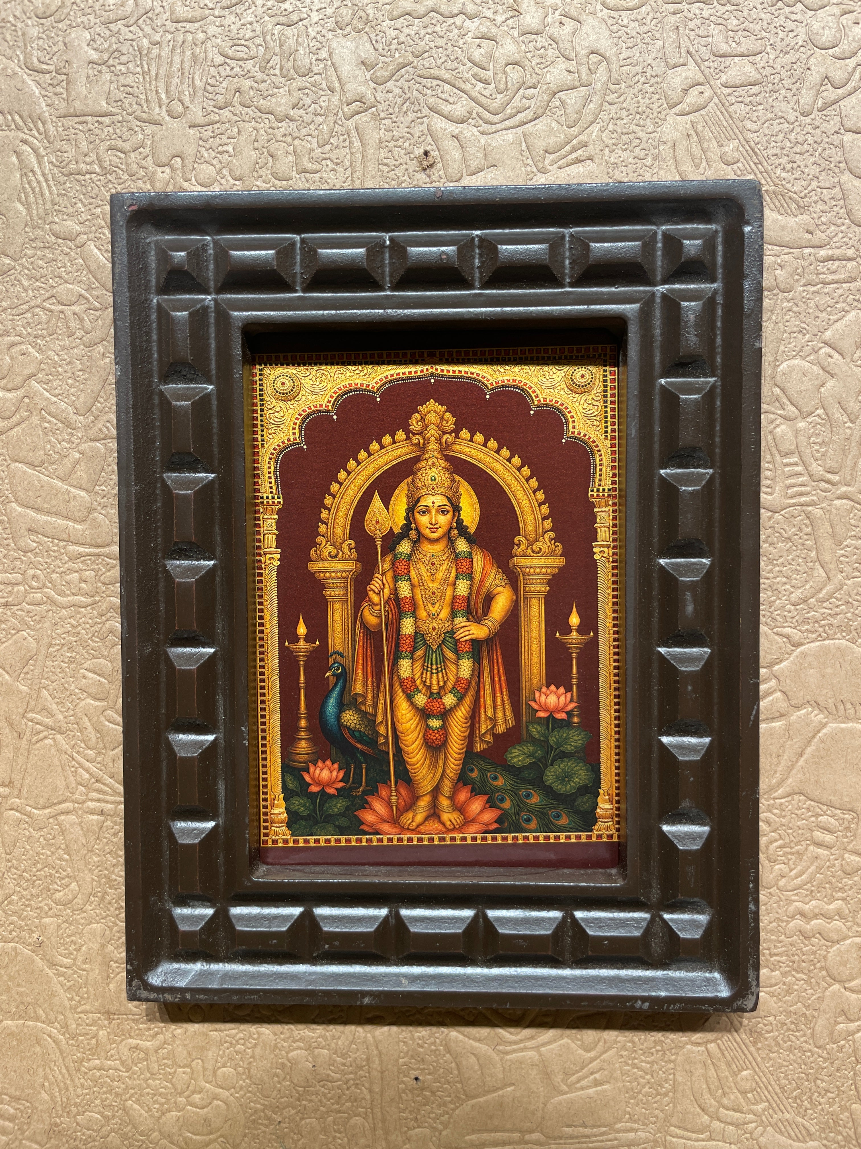 Murugan Gold Leaf Artwork Wall Art | Luxury Pooja Room Decor
