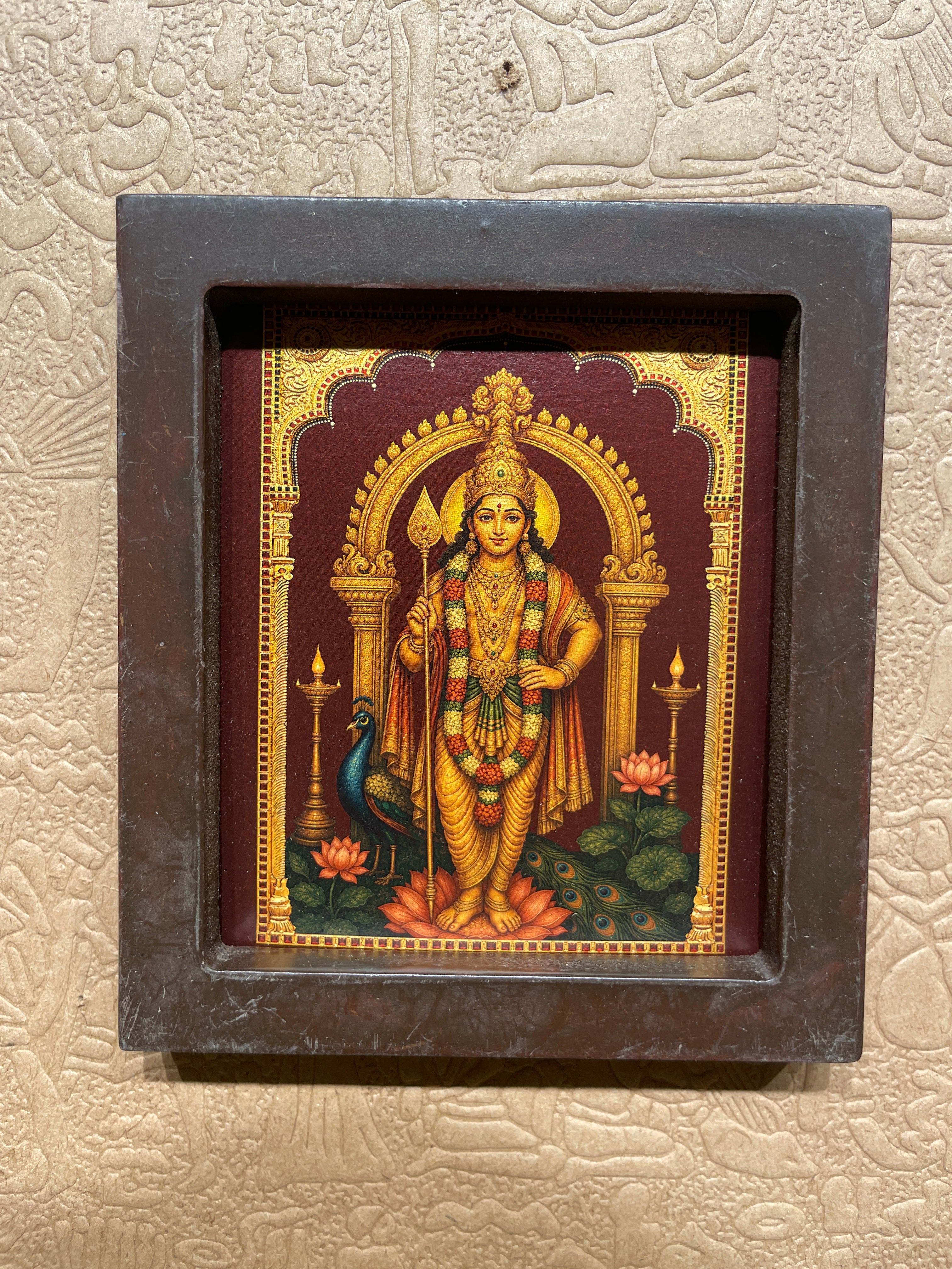 Murugan Gold Leaf Artwork Wall Art | Luxury Pooja Room Decor