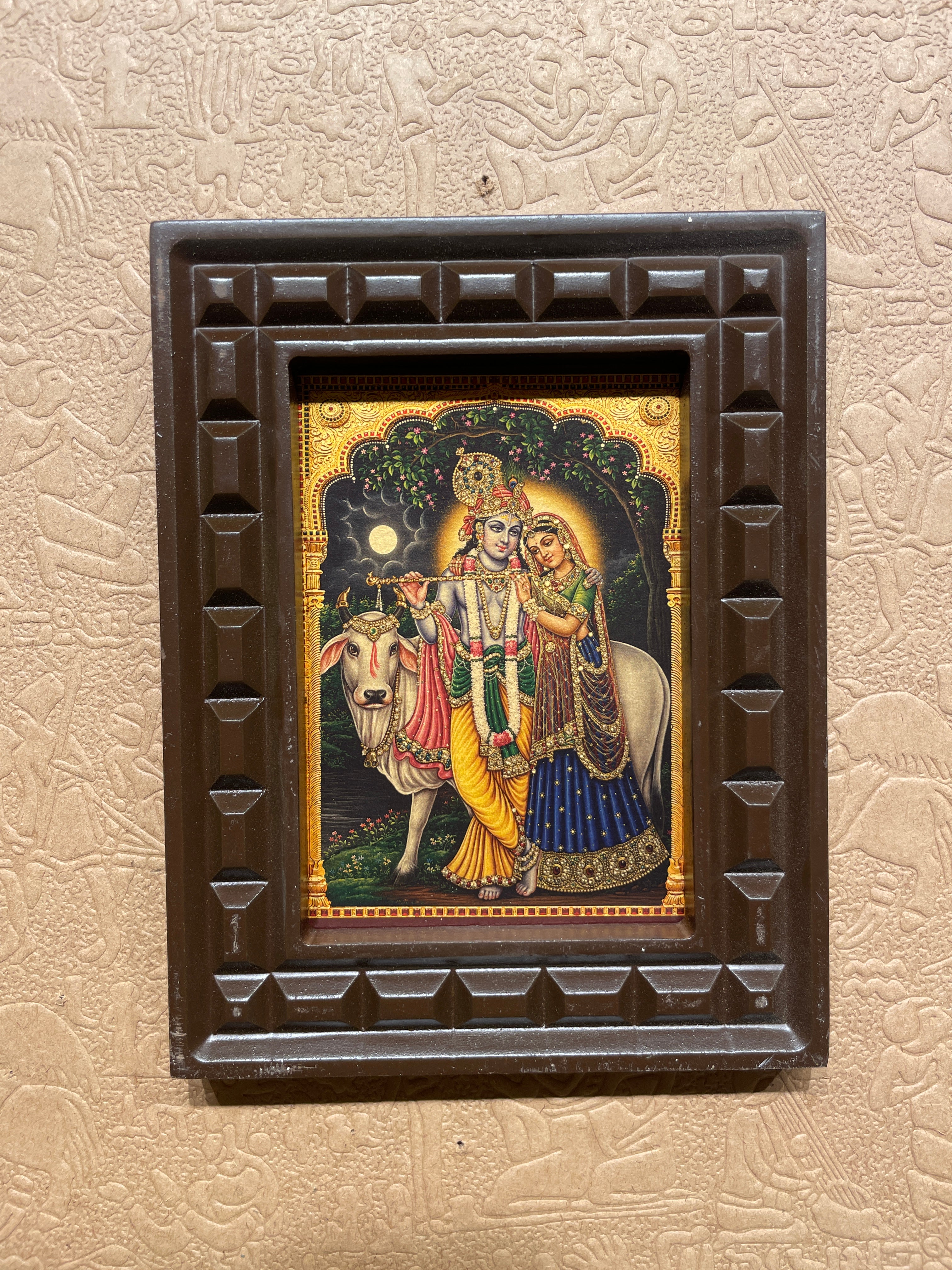 Radha Krishna Gold Leaf Wall Art | Engineered Wood Frame