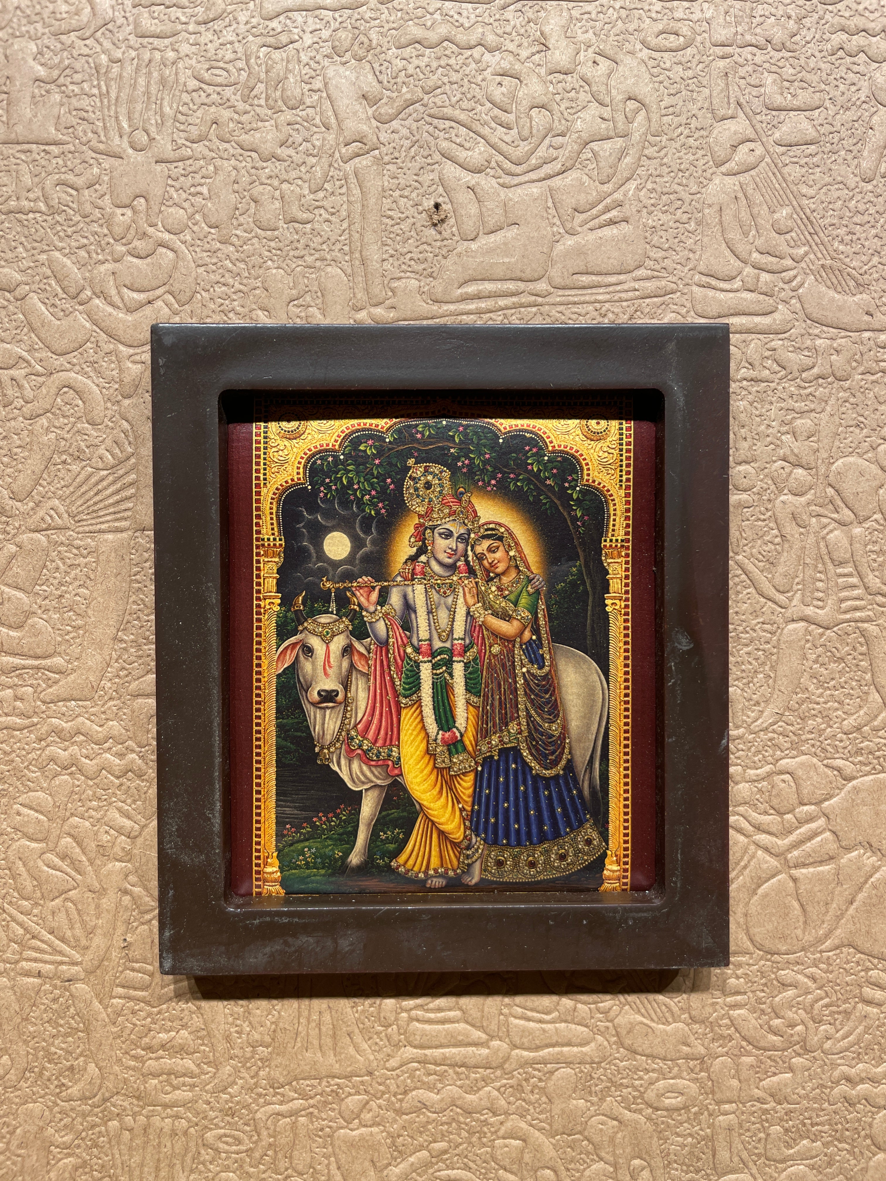 Radha Krishna Gold Leaf Wall Art | Engineered Wood Frame