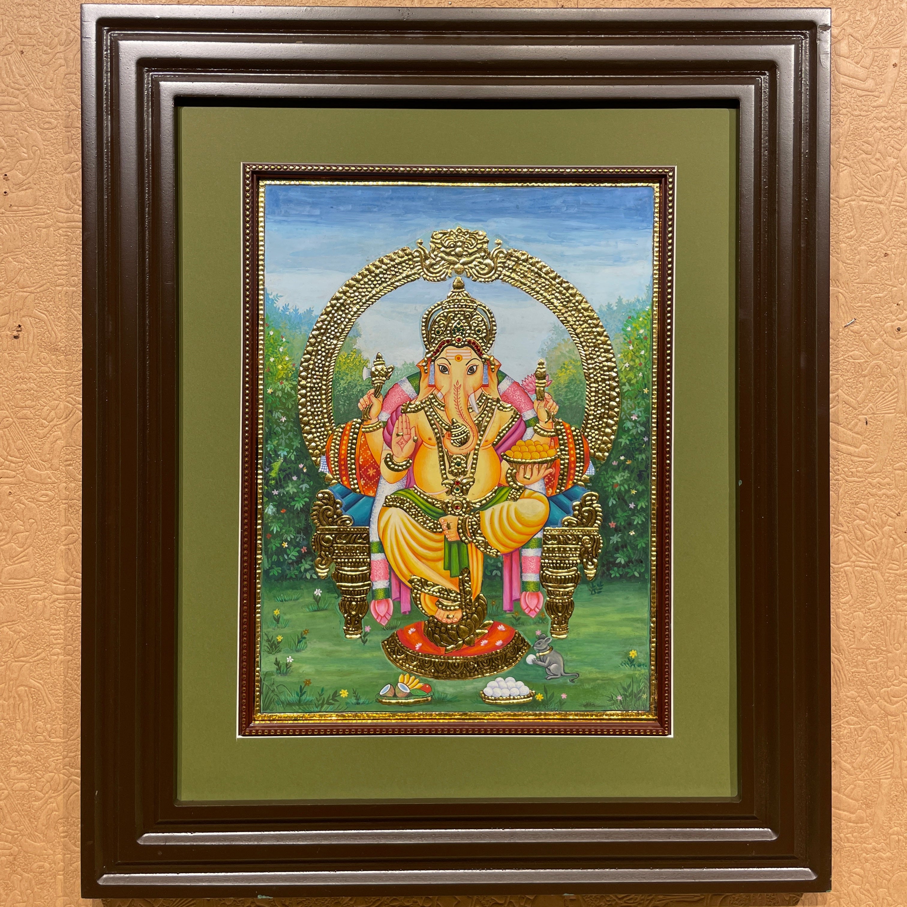 Ganesha Tanjore Painting for Living Room | Traditional Wall Art | ESTUDIO