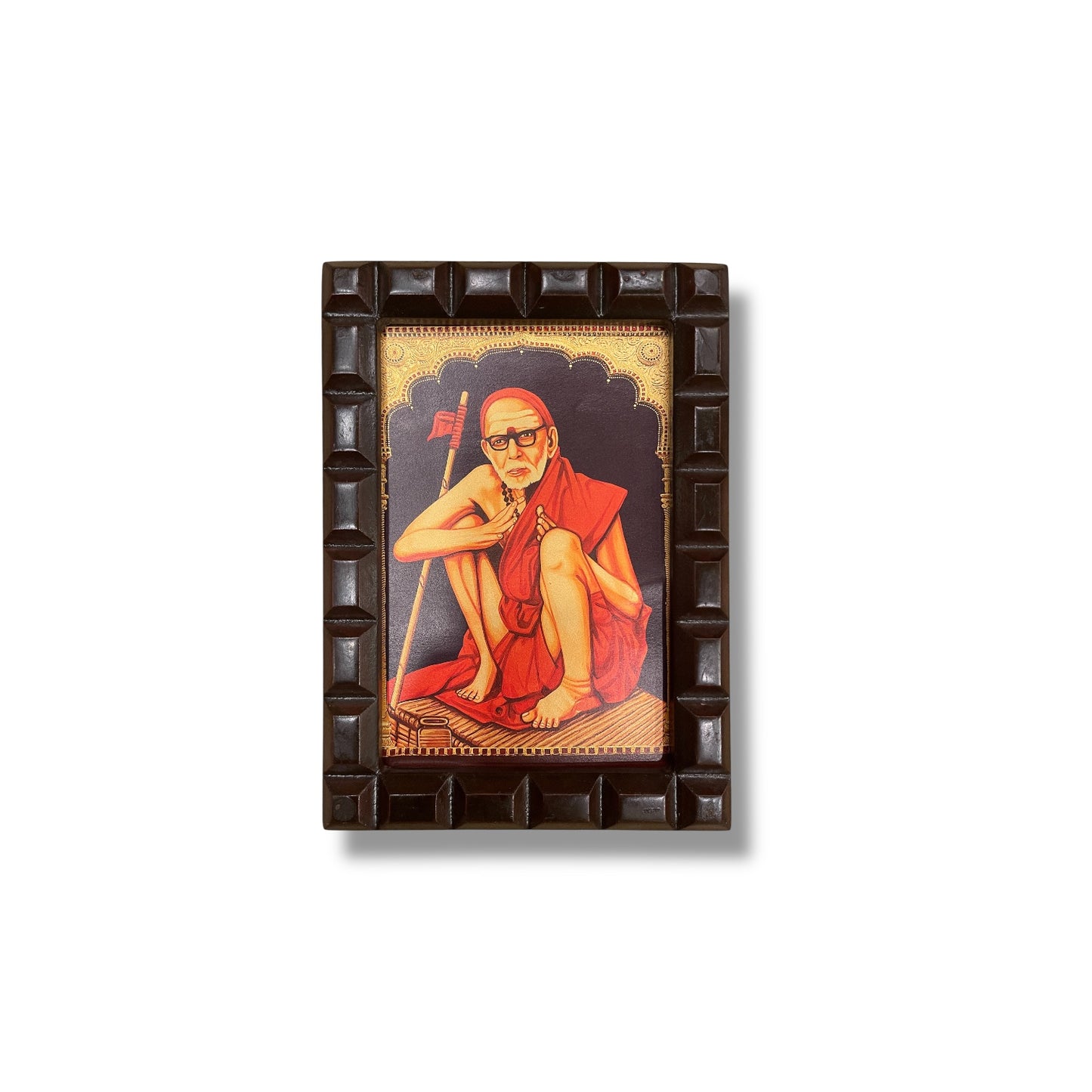 Sri Sankaracharya Maha Periyava Gold leafed artwork in wooden frame