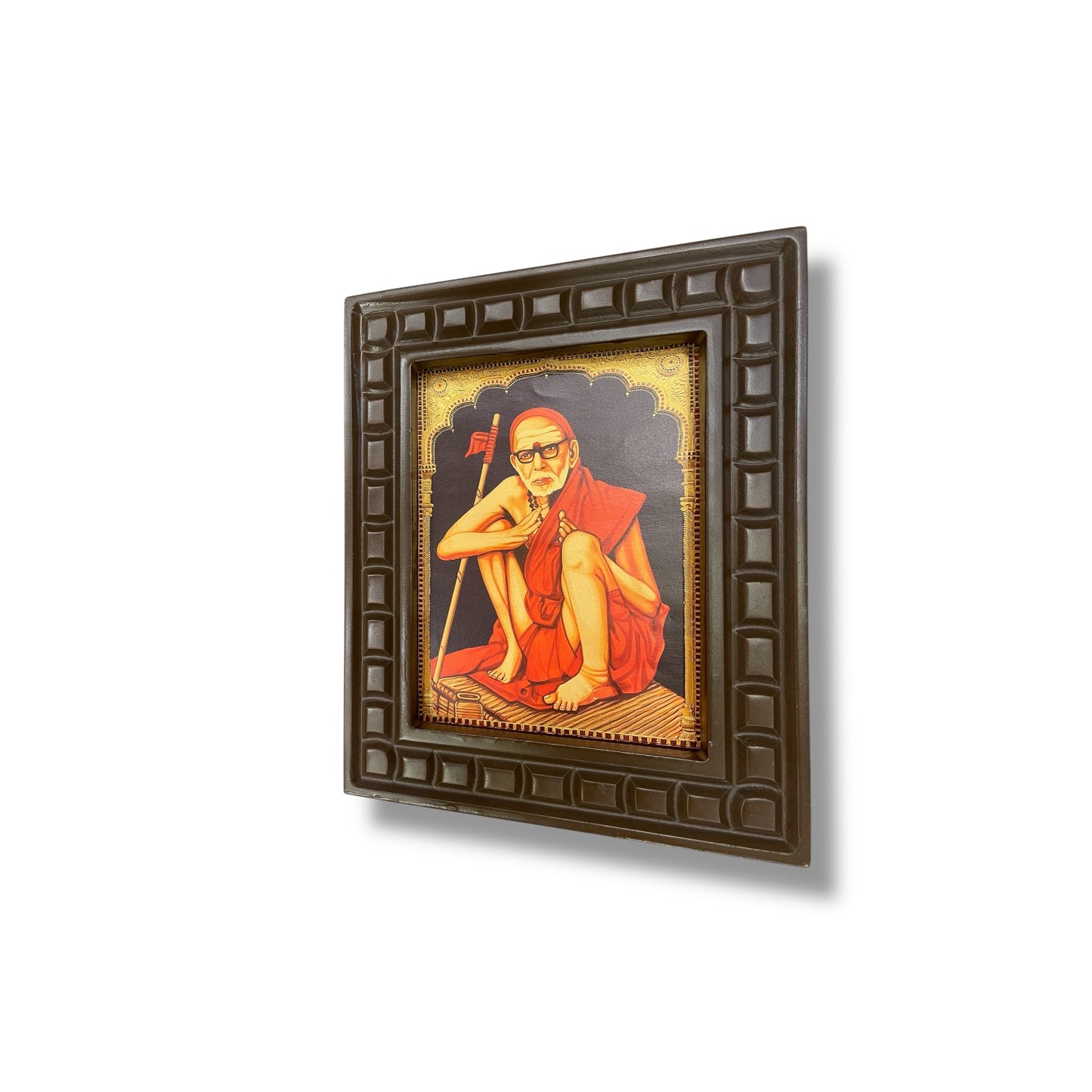 Sri Sankaracharya Maha Periyava Gold leafed artwork in wooden frame