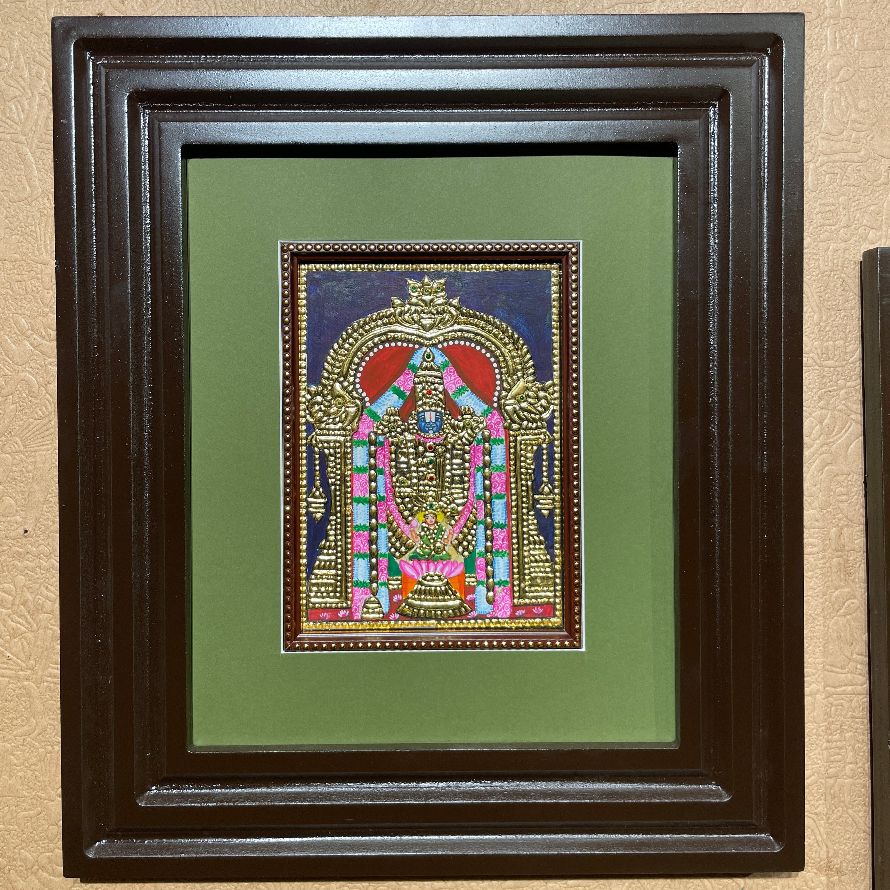 Tirupati Balaji Tanjore Painting with Premium Engineered Wooden Frame