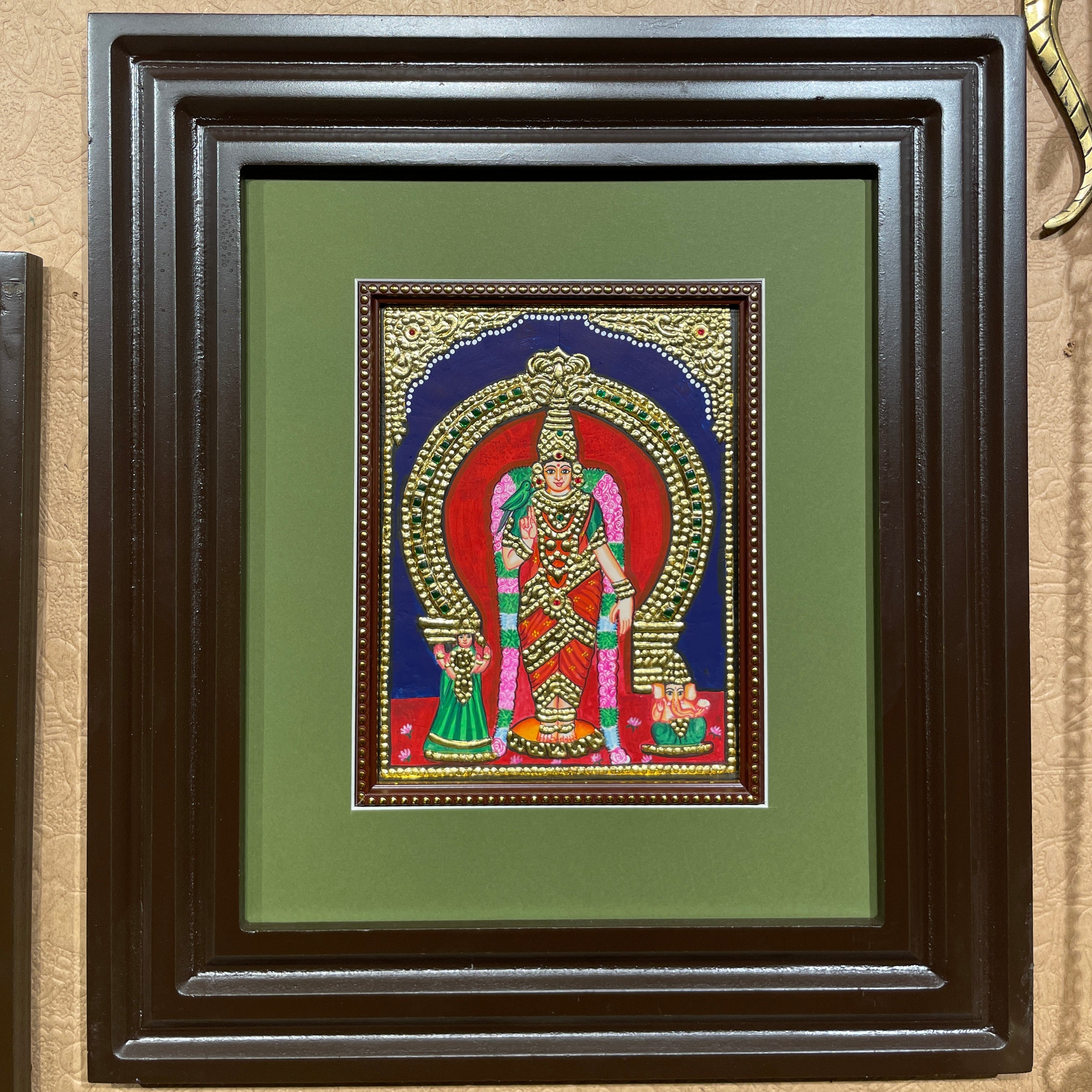 Madurai Meenakshi Tanjore Painting with Premium Engineered Wooden Frame