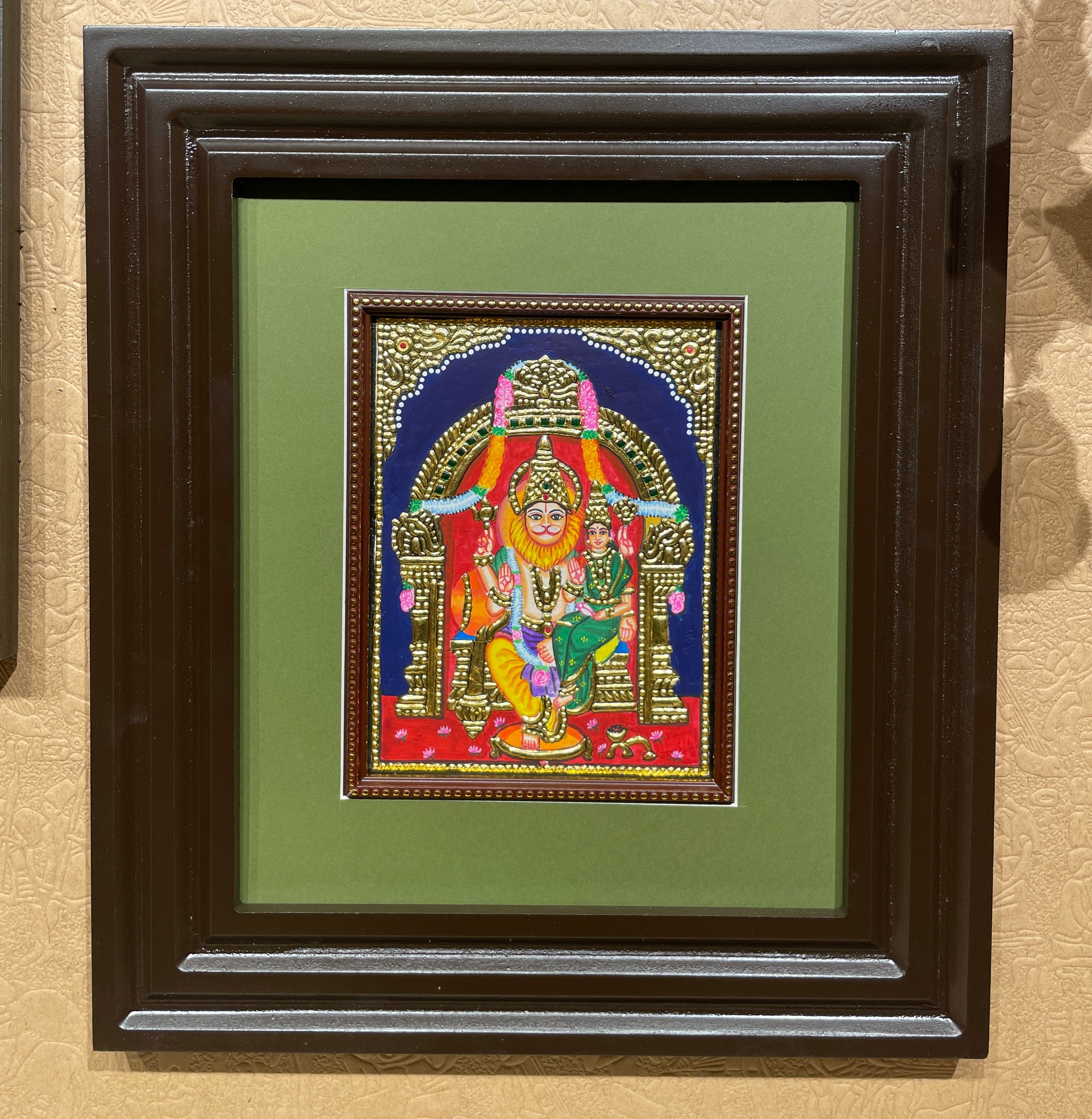 Lakshmi Narasimha Tanjore Painting with Premium Engineered Wooden Frame