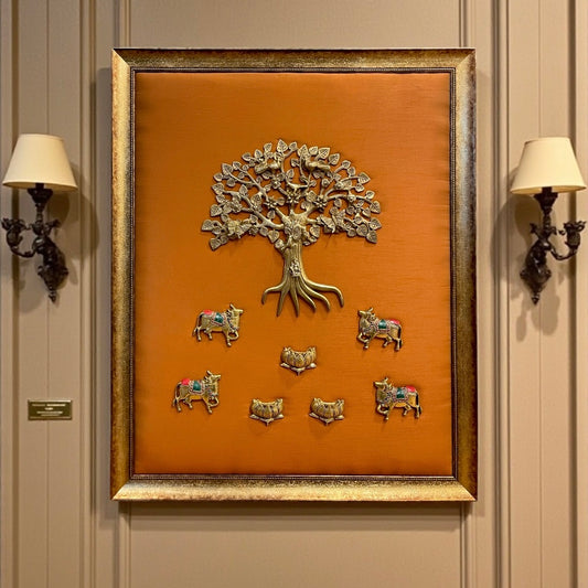 Kalpavriksha Tree with Lotus & Kamadhenus – Sacred Wall Art for Prosperity &amp; Abundance.