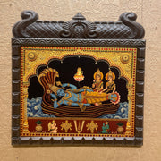 Anantha Shayana Gold Leaf Art | Lord Vishnu on Adishesha | Temple Style Engineered Wooden Frame