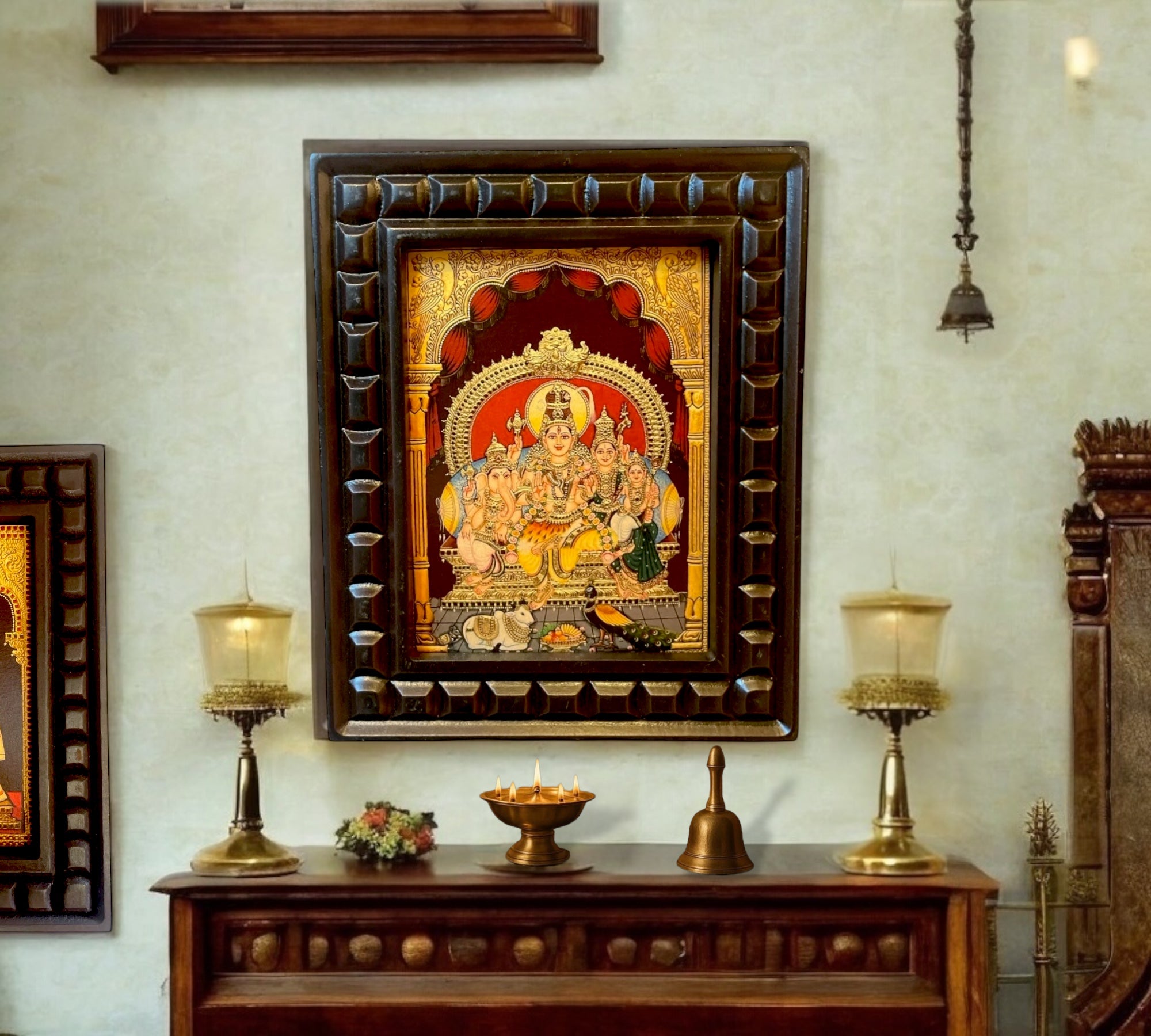 Shiva Parivar-3 Gold Leafed Art With Wooden Frame