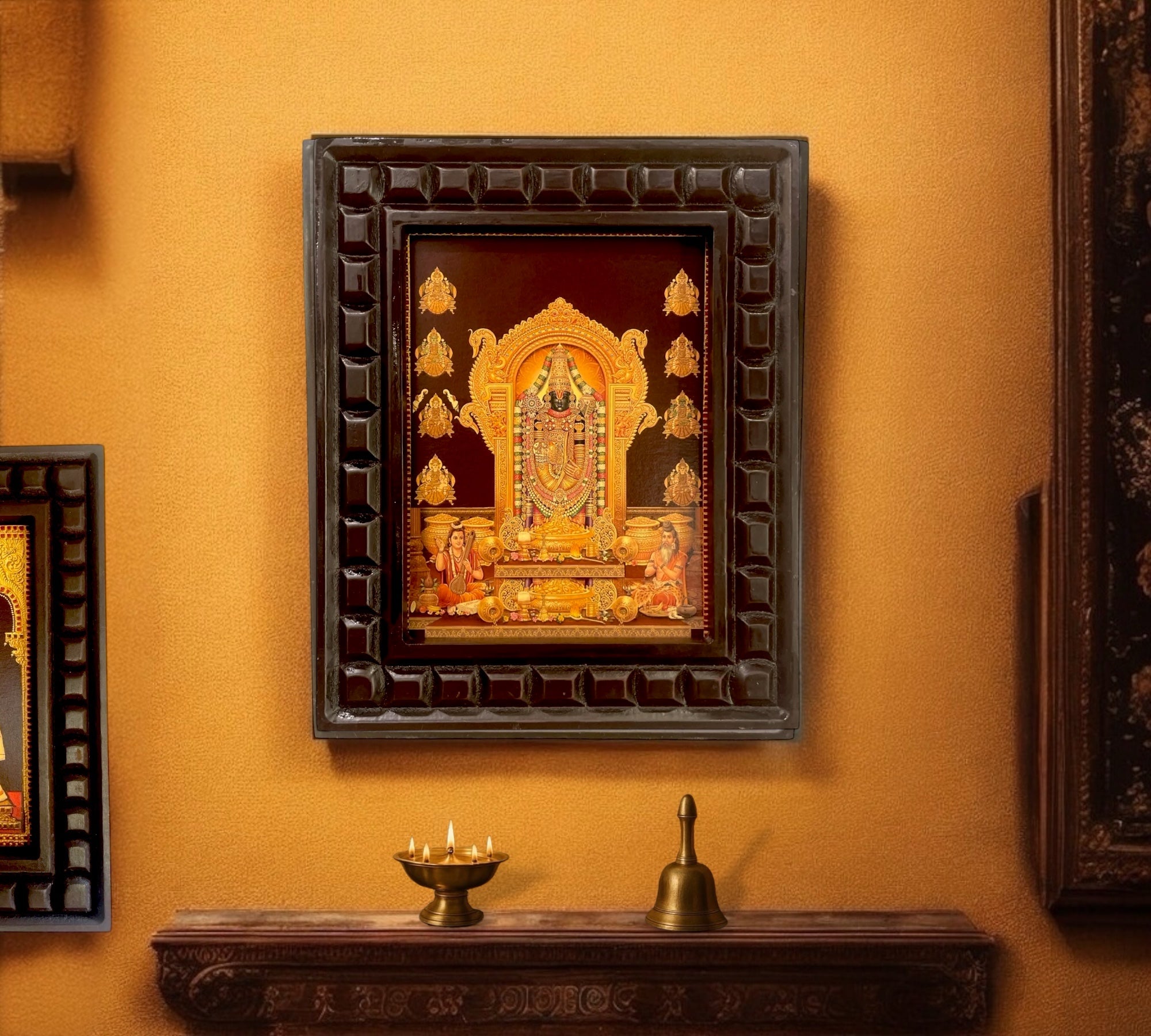 Tirupati balaji with Astalakshmi Gold foiled artwork in wooden frame